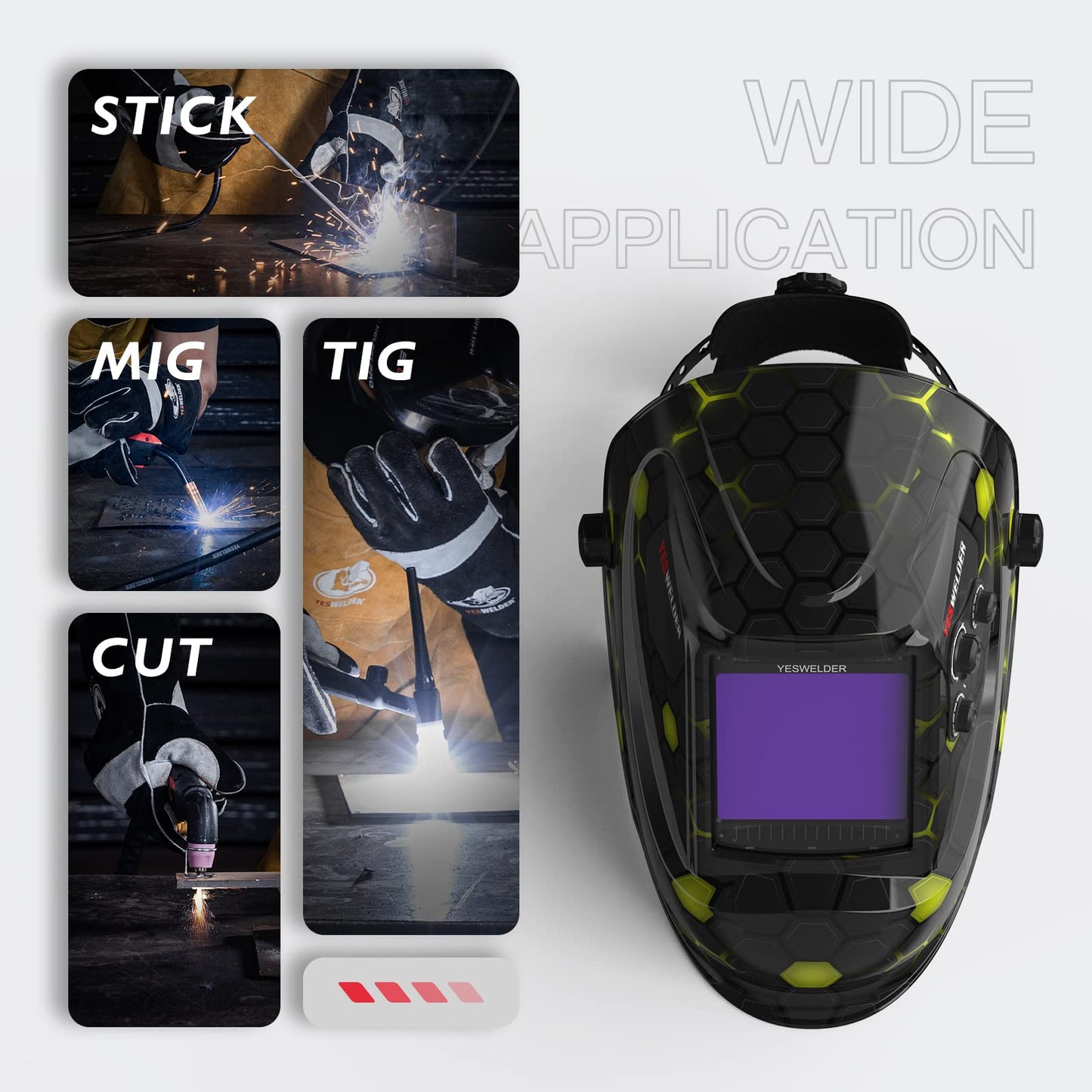 Casco de Soldadura YESWELDER Solar Azul Visualización Ancha de oscurecimiento Automático con 4 Sensores de Arco