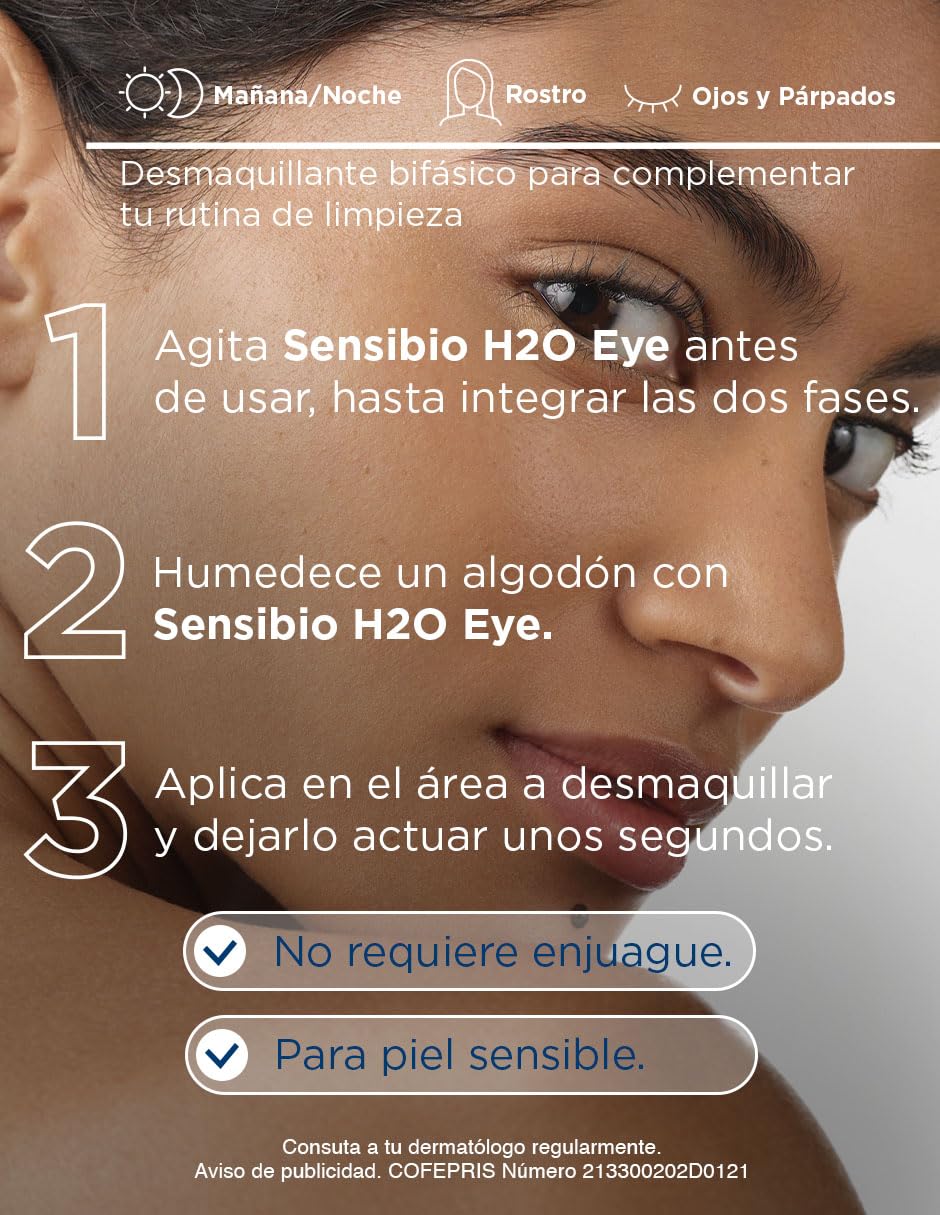 BIODERMA, Agua Micelar, Sensibio H2O, Desmaquillante Bifásico, Elimina Maquillaje a Prueba de Agua, Piel Sensible, 125ml