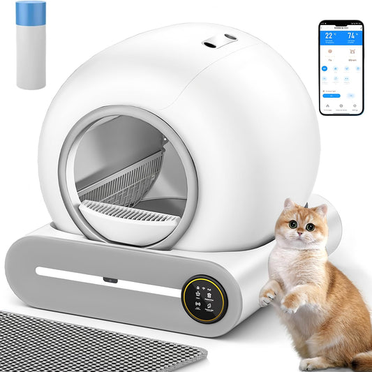 Fateplay Arenero para Gato Autolimpiable 65 litros, Bandeja Sanitaria Automática Smart Cat House, Caja de Arena para Gatos Autolimpiable Casa para Gatos App Smart Litter Box