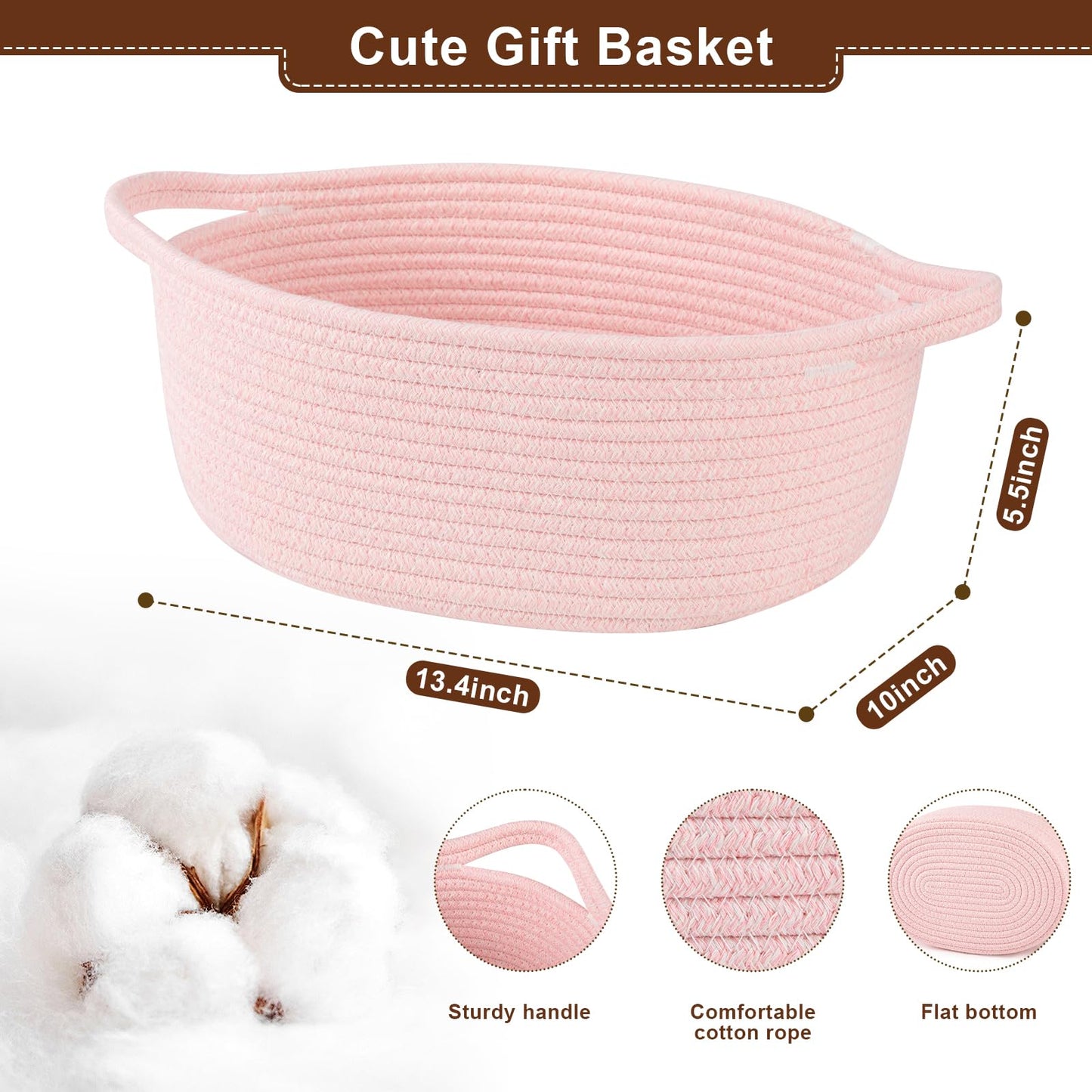 OIAHOMY - Cesta de regalo con asa, cesta tejida de 13.4 x 10 x 5.5 pulgadas, con bolsa de regalo, cinta y papel de seda, contenedores vacíos para llenar con toallas, bebé, organizador de juguetes para