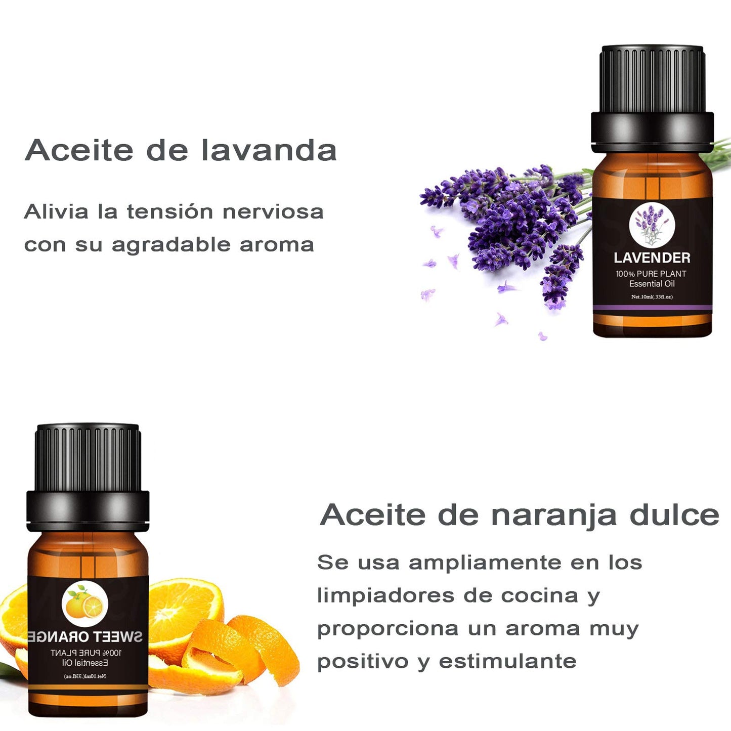 Kit de Aceites Esenciales de Aromaterapia para Difusor SPA Naranja Lavanda Arból de Té Menta Limoncillo Eucalipto