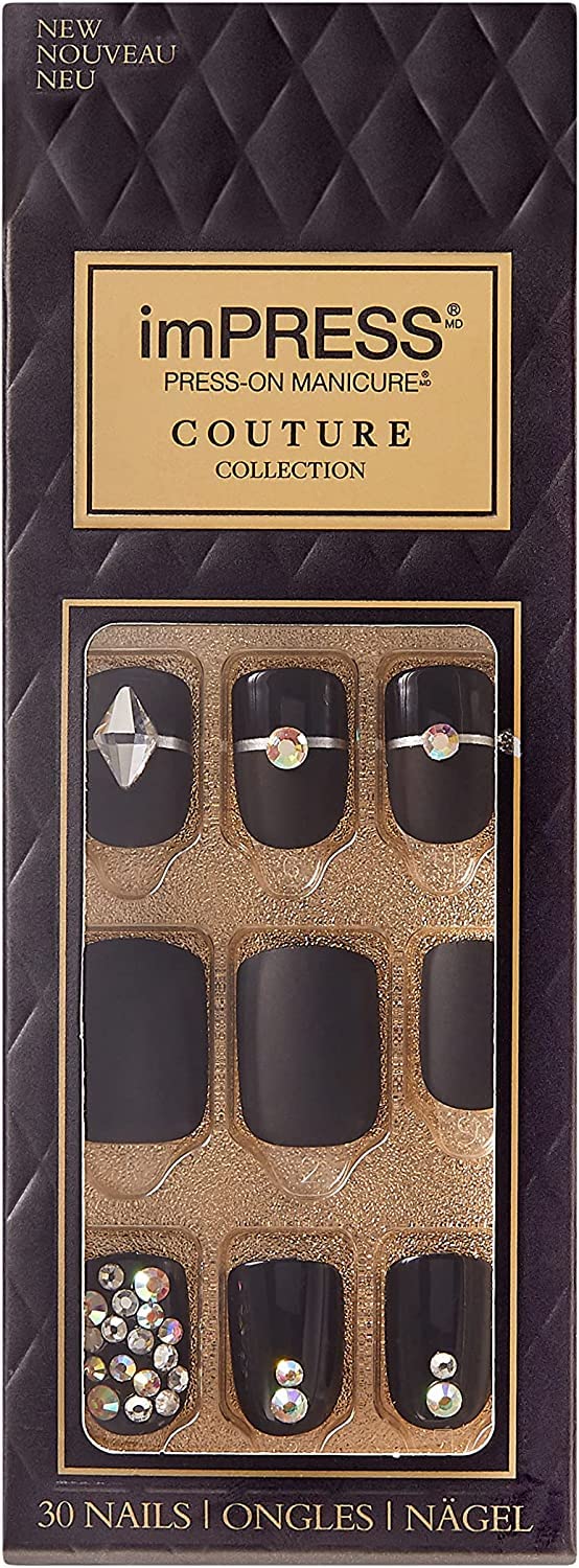KISS imPRESS - Kit de manicura de colección Couture de uñas a presión, "Lavish", adhesivo patentado superagarre, 30 uñas postizas con 12 uñas decorativas