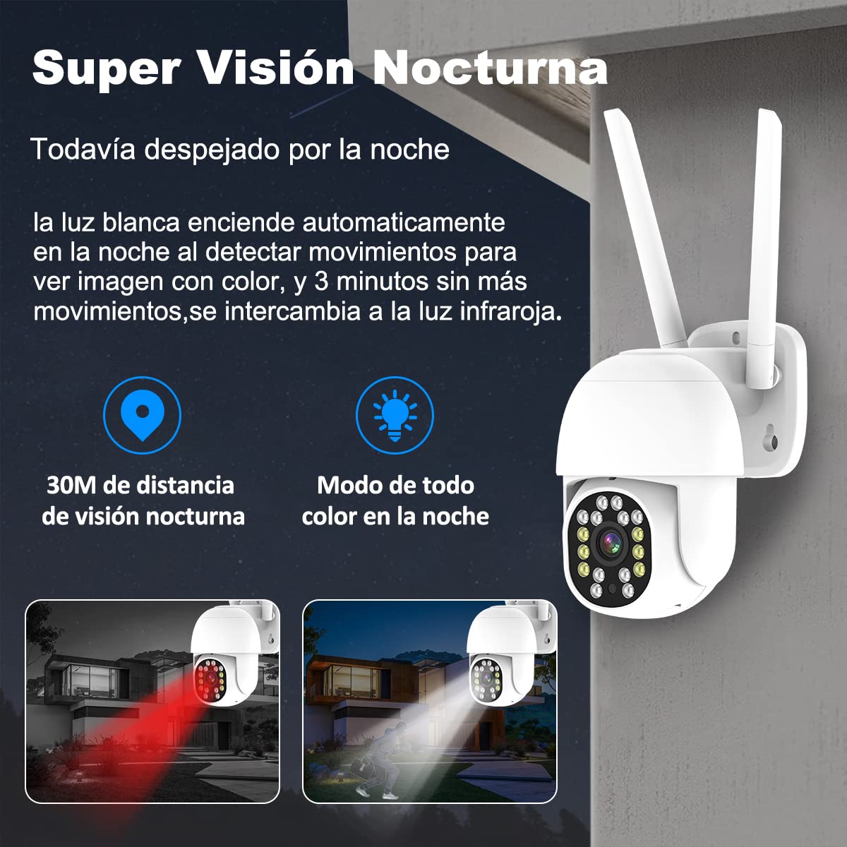 Cámara de Seguridad Easyao C03 Exterior WiFi 2K 3MP Visión Nocturna Audio Bidireccional Detección de Movimiento Alexa
