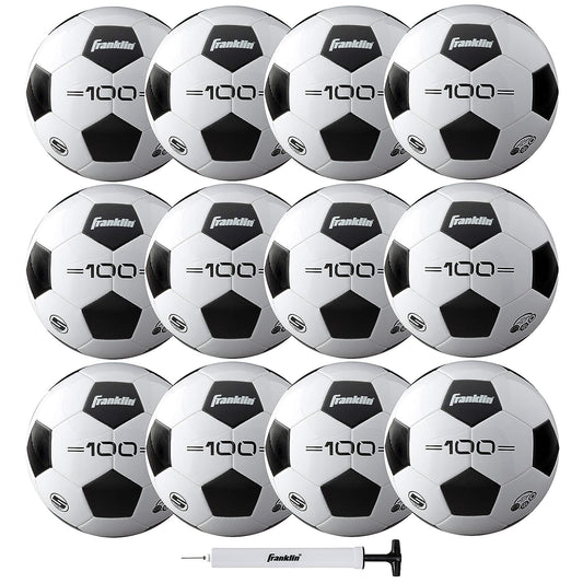 Franklin Sports Competition F-100 Balón de fútbol, Tamaño 5, 12 balones desinflados con Bomba, Blanco, 5