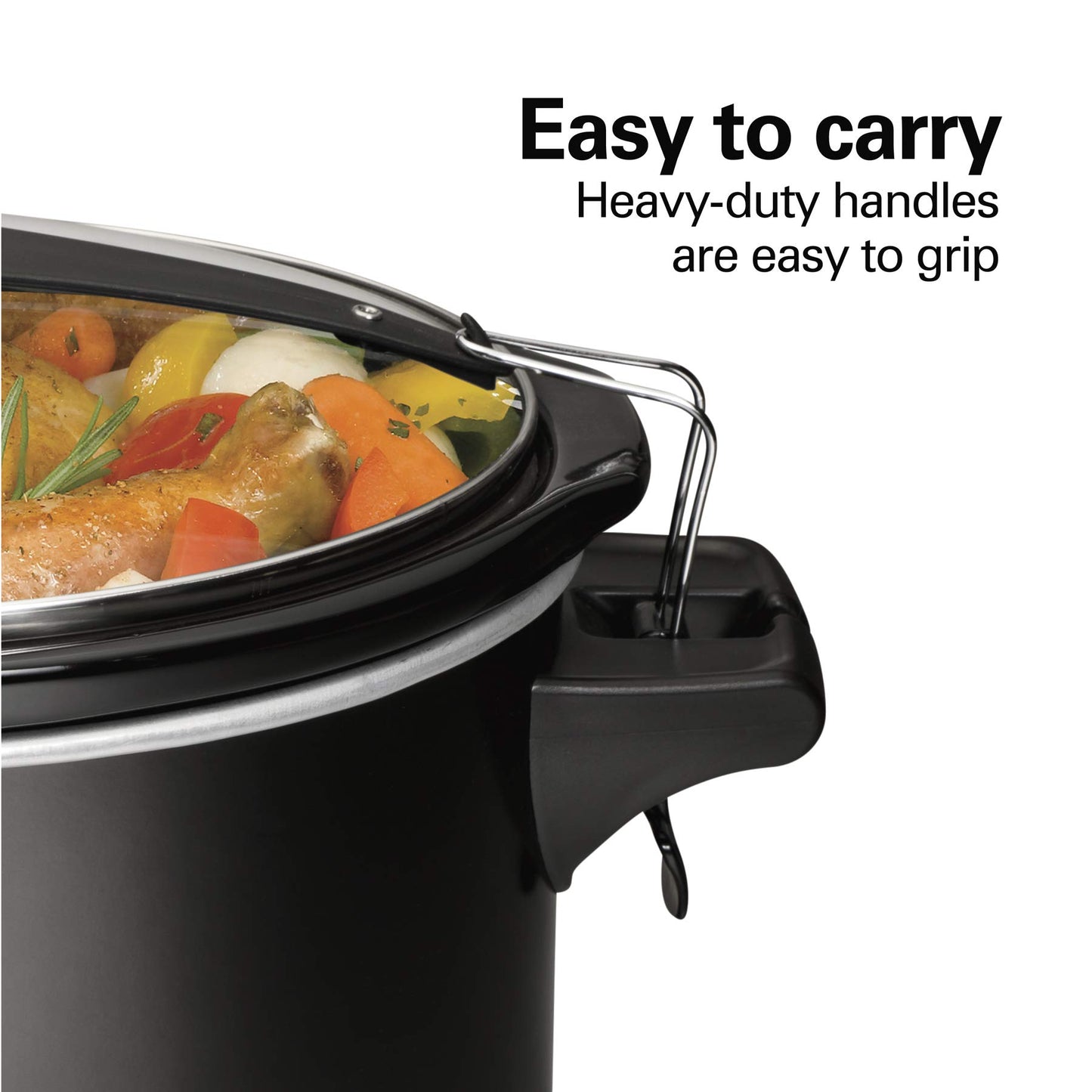Hamilton Beach Stay or Go - Olla de cocción lenta portátil con cerradura de tapa, apta para lavaplatos, 6 cuartos de galón, color negro 33261