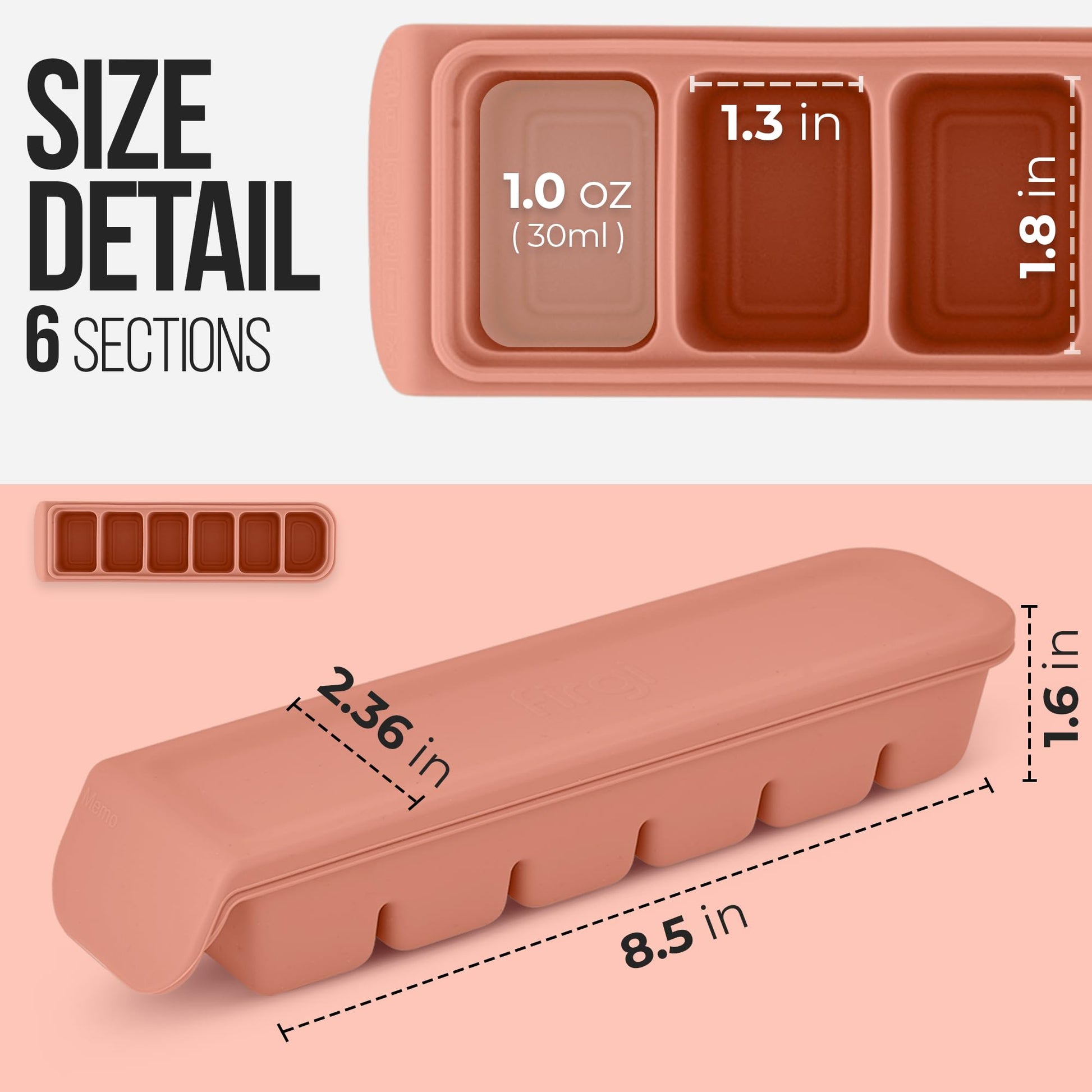 Firgi Bandeja de silicona para cubitos de hielo de 1 onza/6 secciones con tapa, 100% silicona platino de grado alimenticio, resistencia a fugas y apta para lavaplatos para preparación de alimentos