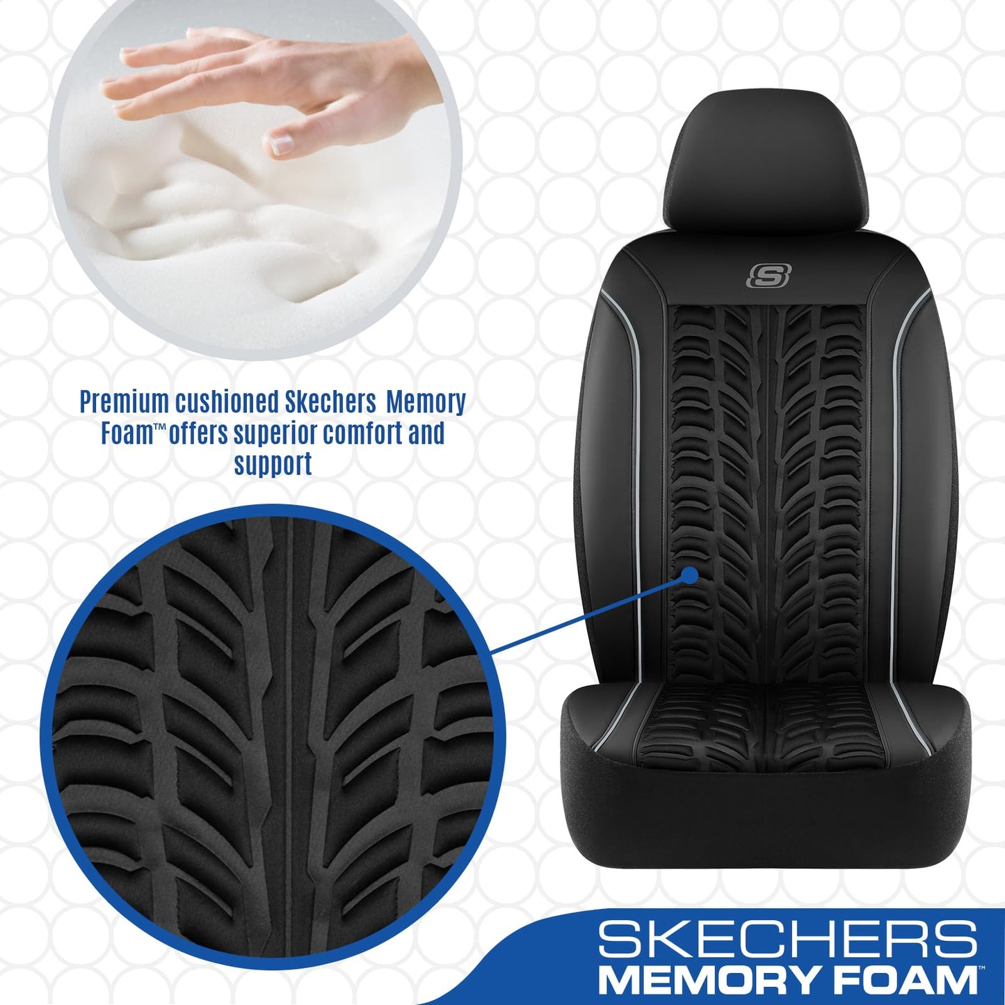Skechers - Fundas de asiento Slip-Ins de espuma viscoelástica 3D, fundas de asiento de coche de piel en relieve, compatible con bolsas de aire, universal para la mayoría de coches, furgonetas