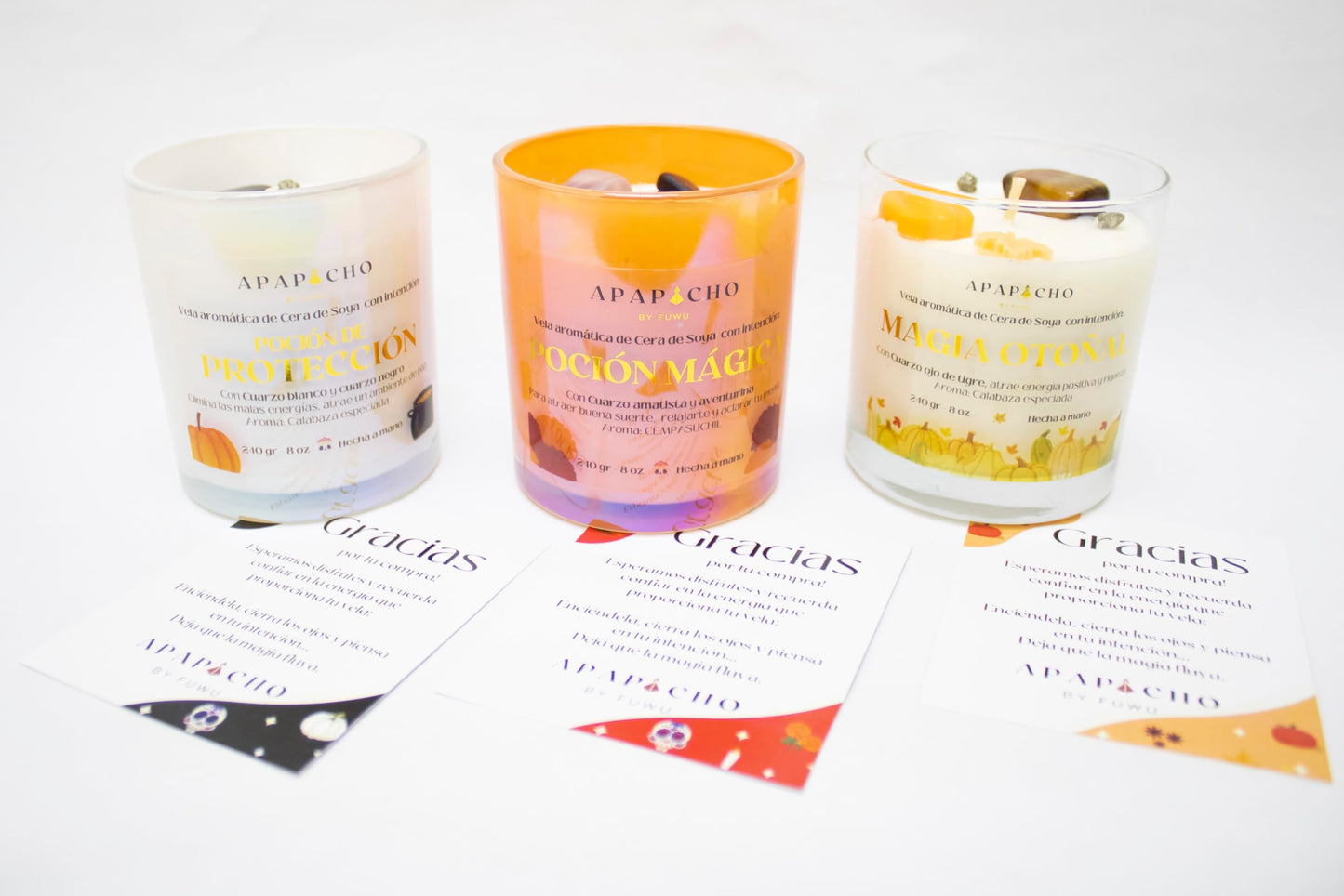 Fuwu, velas aromáticas cera de soya con cuarzos naturales, velas decorativas para otoño Halloween decoracion con flores secas, vela pumpkin spice, regalos para mujer (Calabaza especiada)