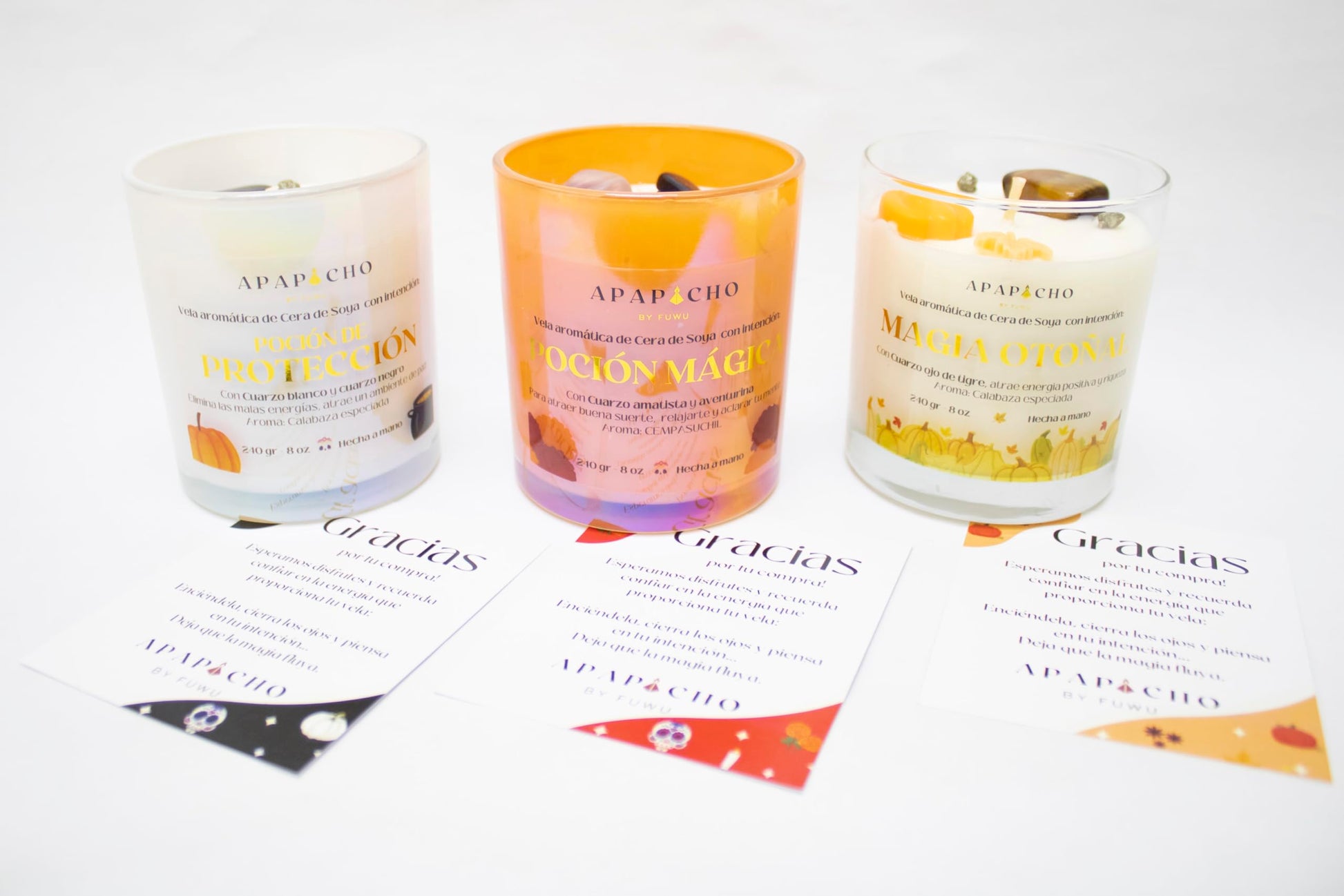 Fuwu, velas aromáticas cera de soya con cuarzos naturales, velas decorativas para otoño Halloween decoracion con flores secas, vela pumpkin spice, regalos para mujer (Calabaza especiada)