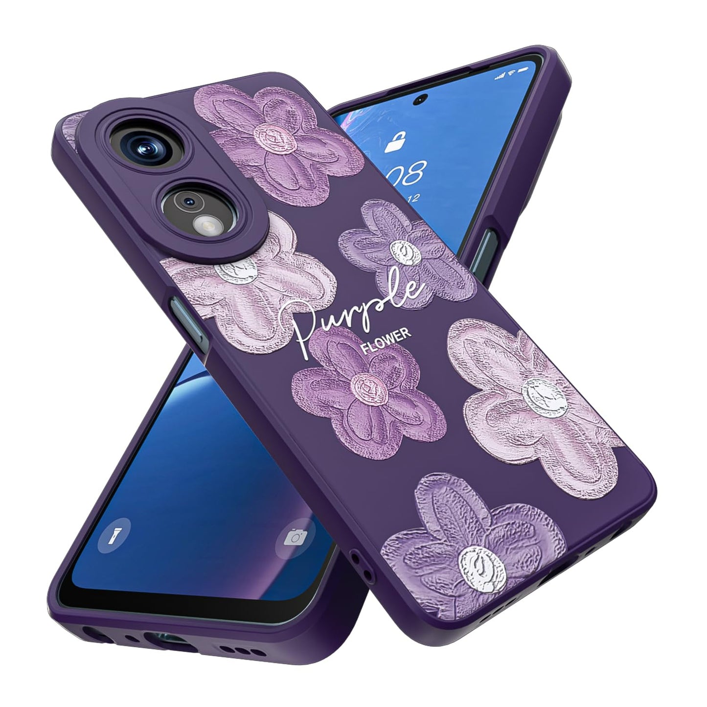Threehao Funda para OPPO A98 5G Case Uso Rudo, Ultra Delgado Flexible Púrpura Suave TPU Silicona Carcasa con Moda Aesthetic Dibujos Flores, Antigolpes Anti-arañazos Protectora
