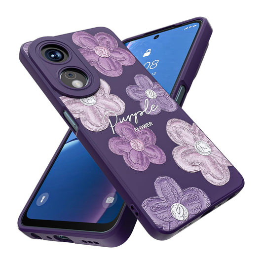 Threehao Funda para OPPO A98 5G Case Uso Rudo, Ultra Delgado Flexible Púrpura Suave TPU Silicona Carcasa con Moda Aesthetic Dibujos Flores, Antigolpes Anti-arañazos Protectora