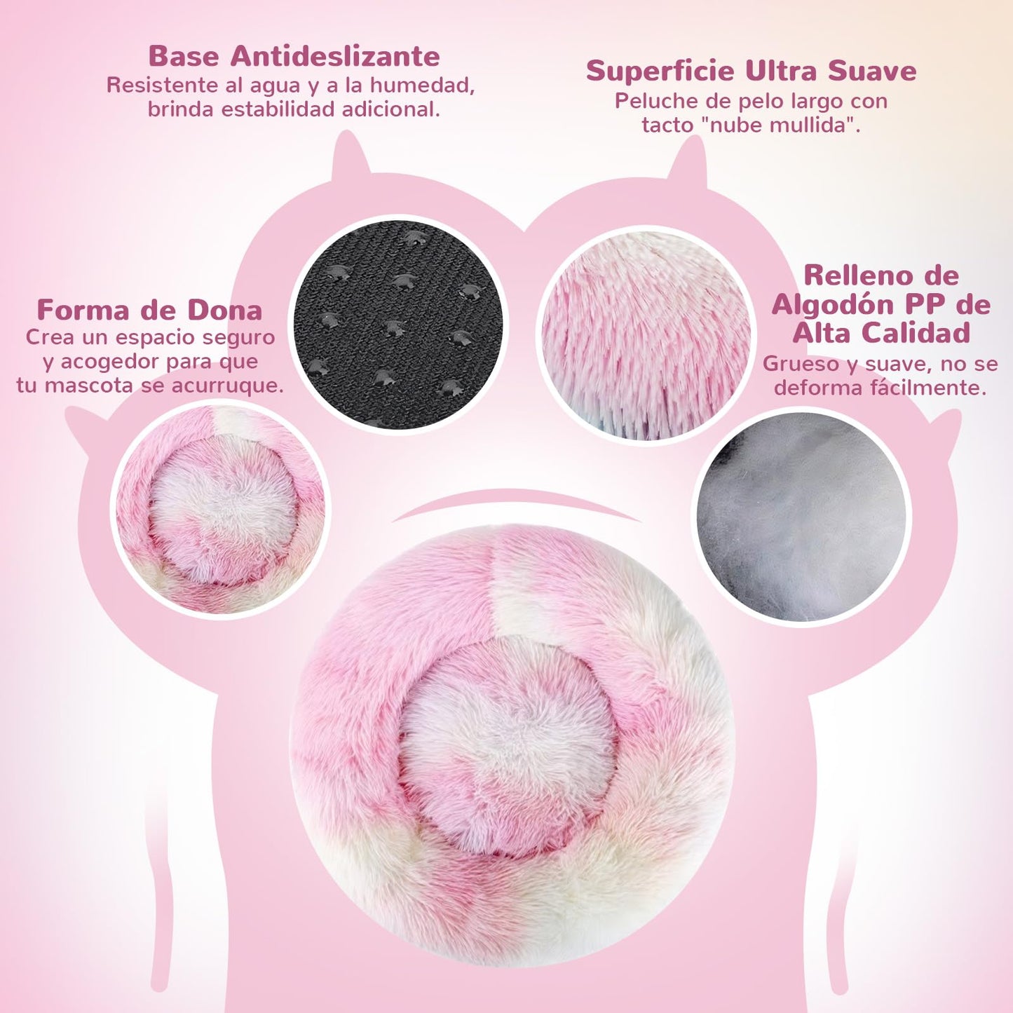 Cama Donut para Perro Spring Blossoms Arcoiris Antideslizante y Lavable Autocalentable 60 cm