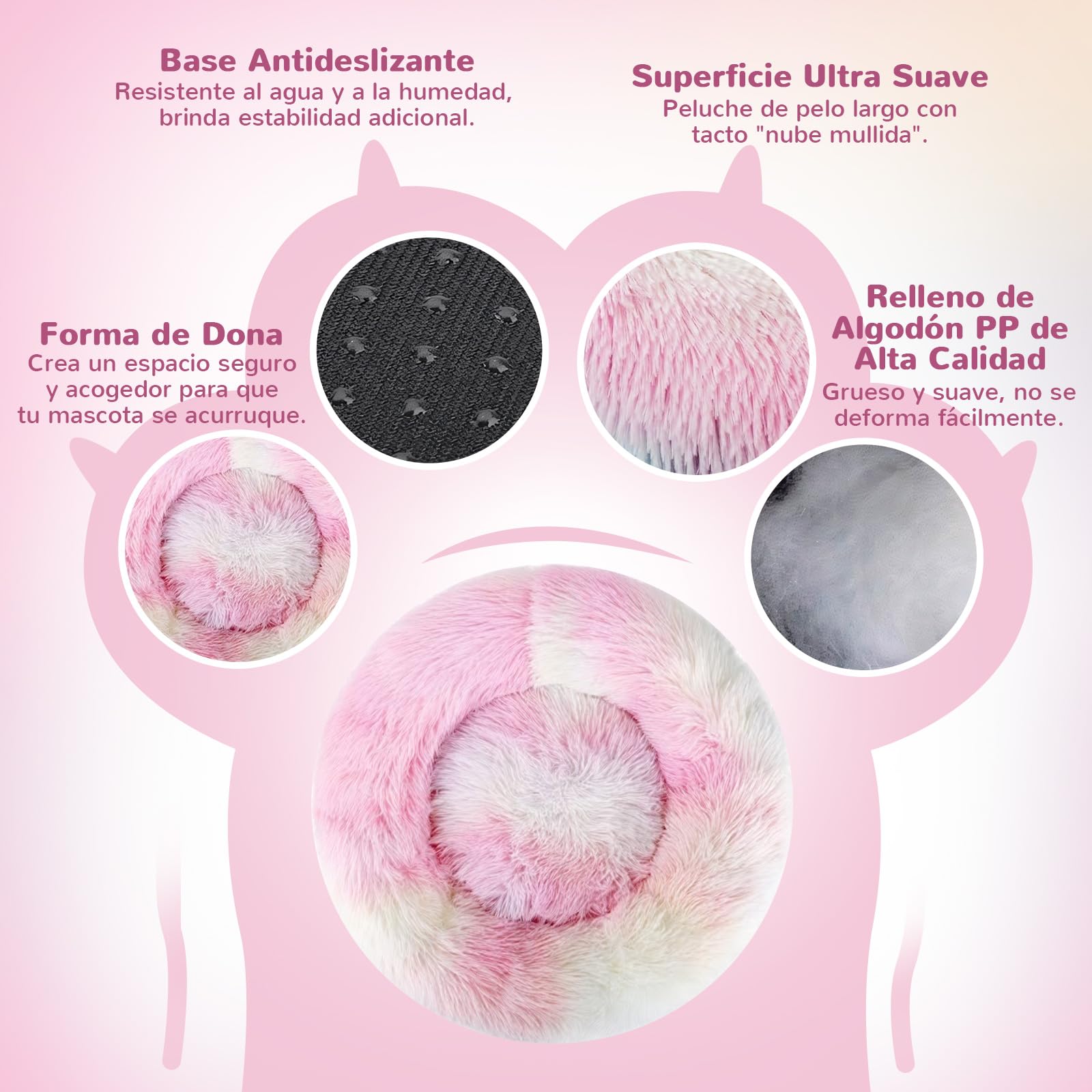 Cama Donut para Perro Spring Blossoms Arcoiris Antideslizante y Lavable Autocalentable 60 cm