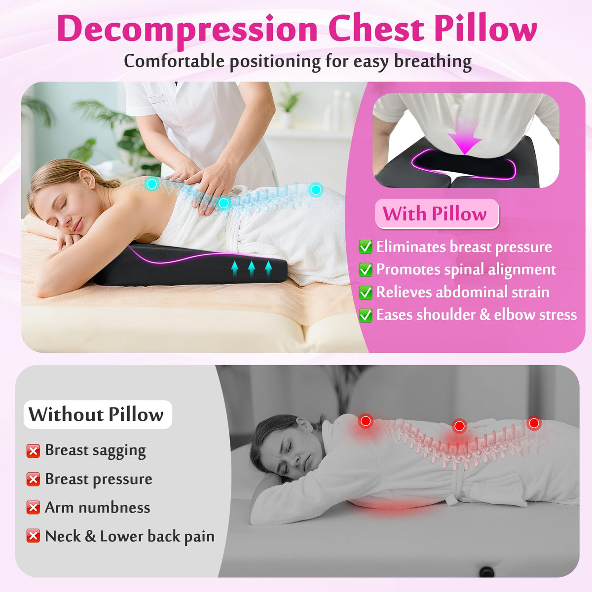 Almohada de Pecho AOSSA Azul Cuña Cómoda para Mujeres