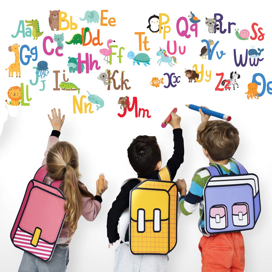 DesignStickers Calcomanías de pared del alfabeto para habitaciones de niños, ABC para niños y niñas, decoración de sala de juegos, calcomanías de pared para habitaciones de niños