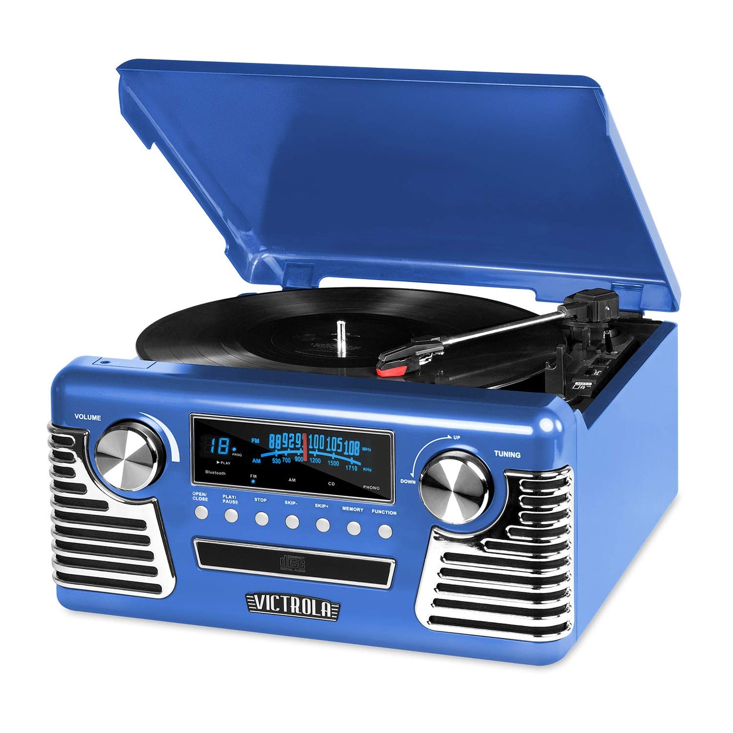 Tocadiscos Retro Bluetooth Victrola Haley Azul con Reproductor de CD y Radio AM/FM
