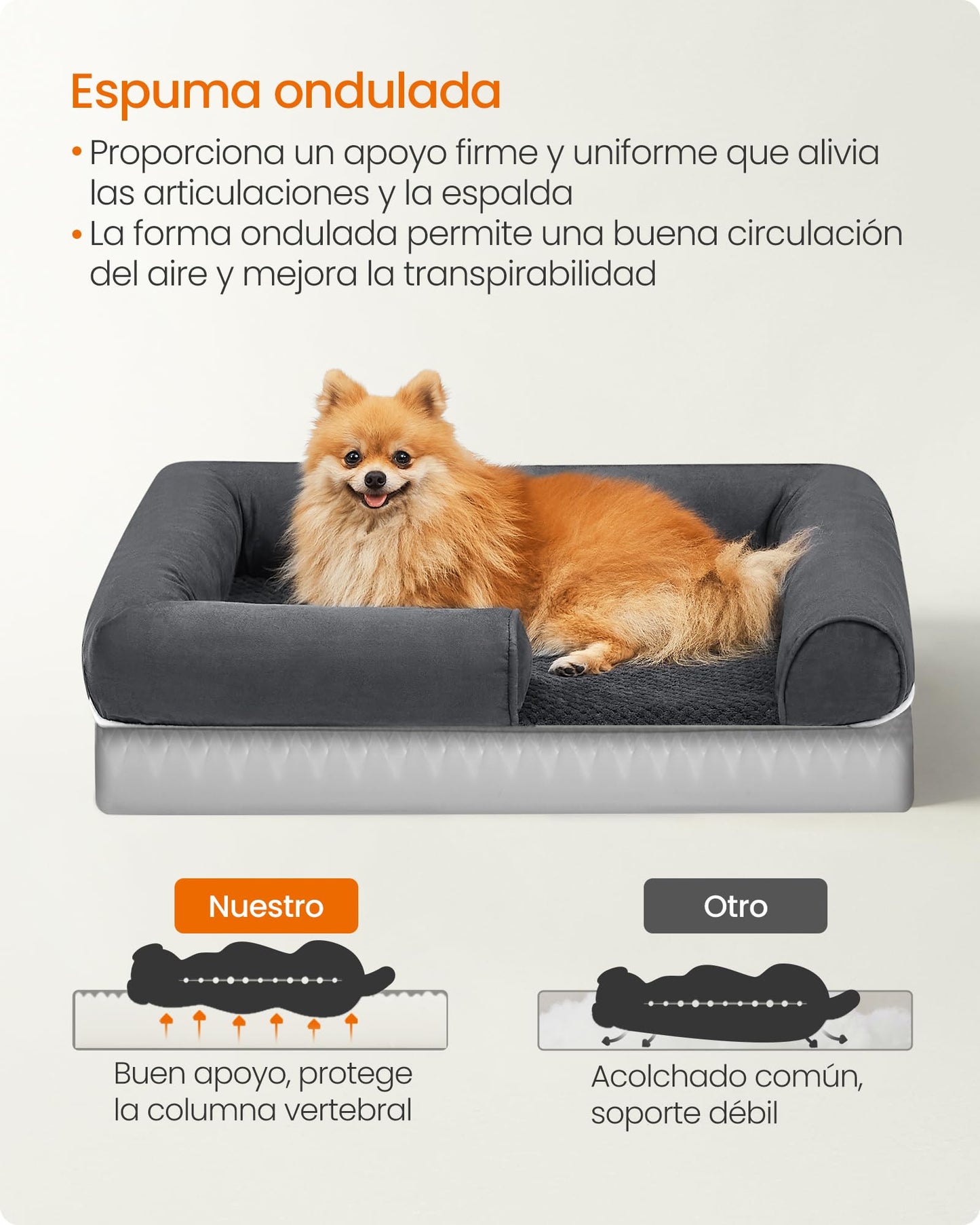 Cama Ortopédica para Perros Feandrea Gris Oscuro con Funda Extraíble y Lavable