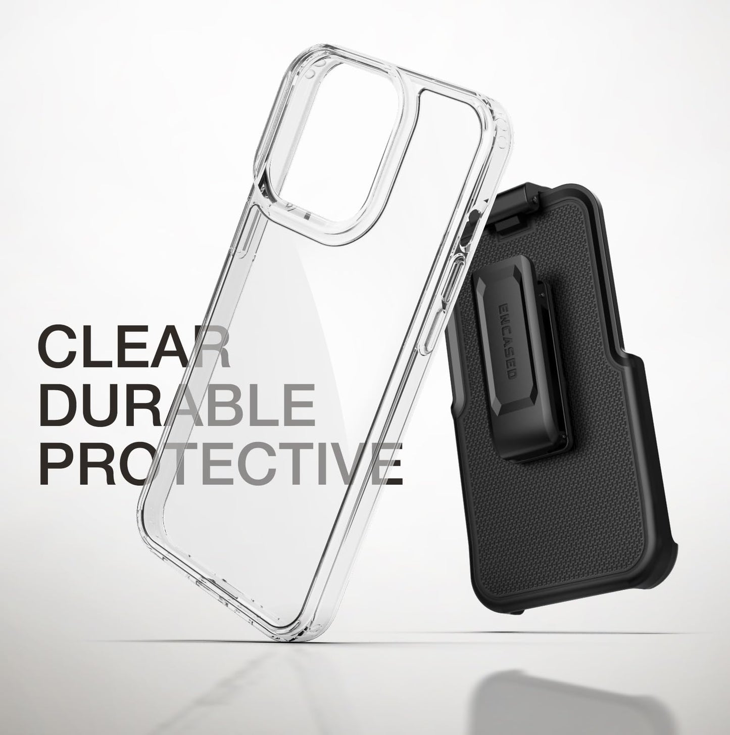 Funda para iPhone 15 Pro MAX Encased Transparente Magnética con Clip de Cinturón y Carcasa Antigolpes Compatible con MagSafe