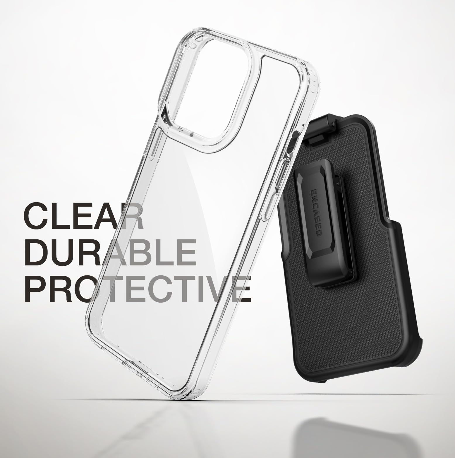 Funda para iPhone 15 Pro MAX Encased Transparente Magnética con Clip de Cinturón y Carcasa Antigolpes Compatible con MagSafe