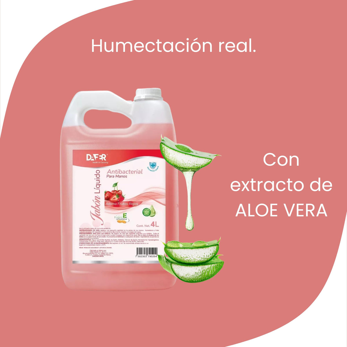 Dafer Health & Cleaning Jabón Líquido antibacterial para manos adicionado con Vitamina E y Aloe Vera por galón o garrafa, buena consistencia, shampoo para manos. (Frutos Rojos, 4L)