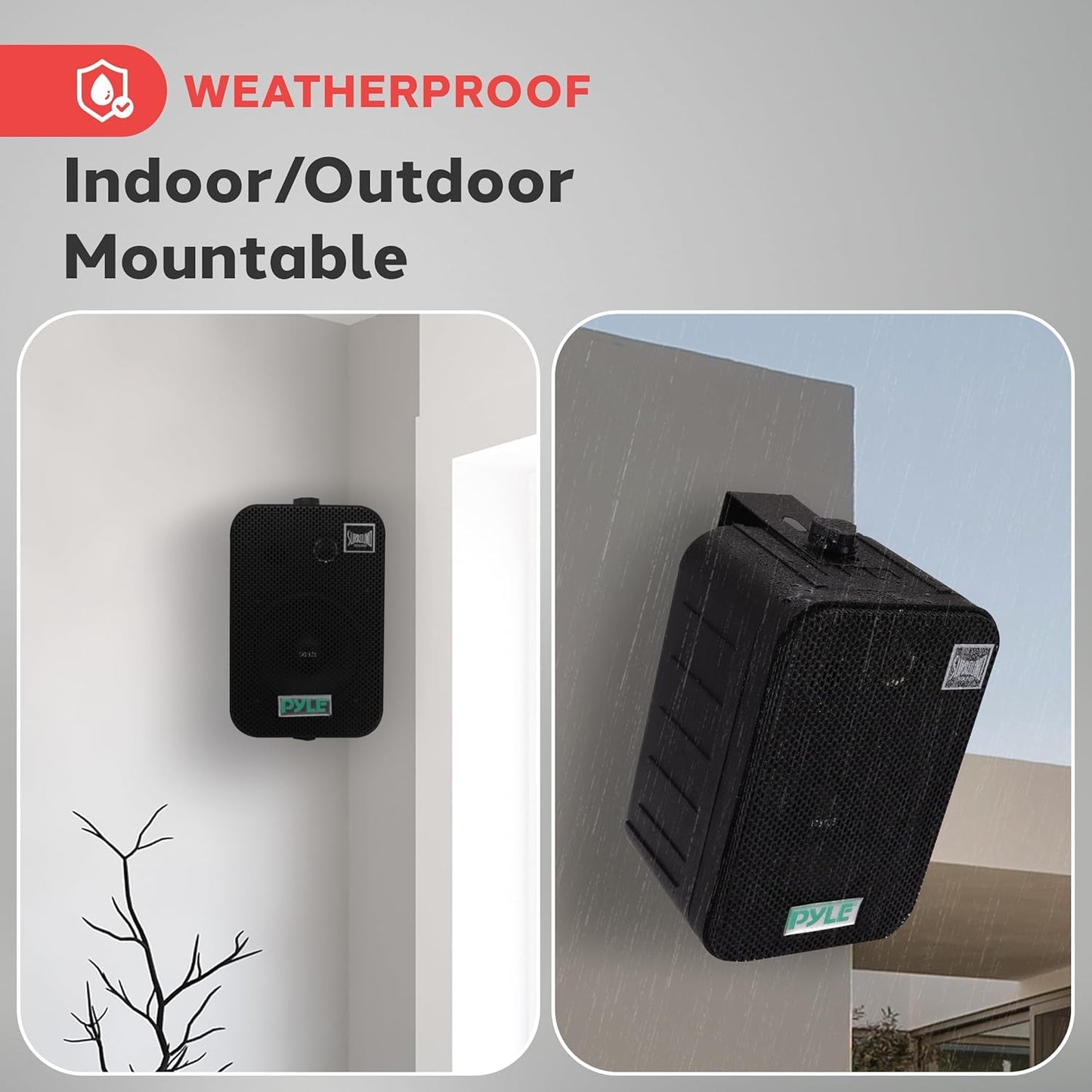 Pyle Bocinas de 5.25 Pulgadas para Interiores y Exteriores, Sistema de Sonido de Pared Resistente al Agua, 400 Watts, 1 Par, Negro