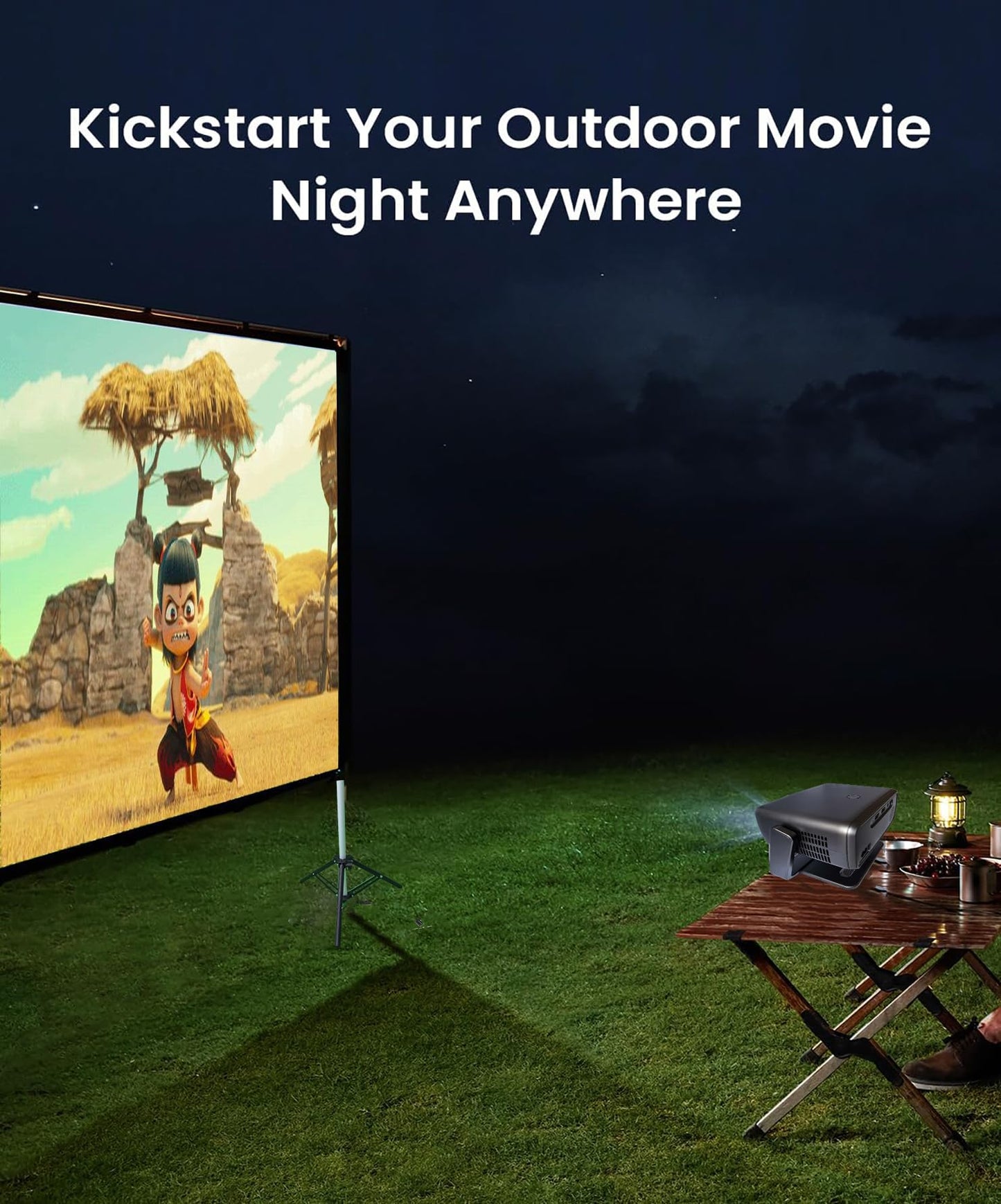 YILINKERS - visualización de proyector de 100 pulgadas con soporte, visualización de cine portátil para interiores y exteriores, visualización de proyección frontal doble 4K HD 16:9 para patio trasero