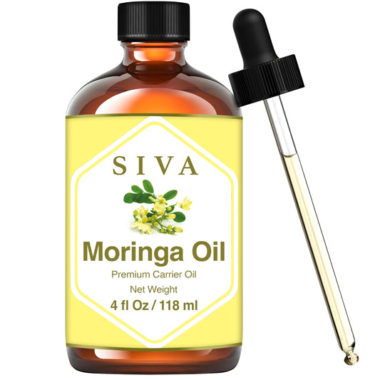 SIVA ORGANICS- Aceite portador de moringa SIVA 4 oz (118 ml) Aceite portador premium con gotero para el cuidado de la piel, el cuidado del cabello, Sca