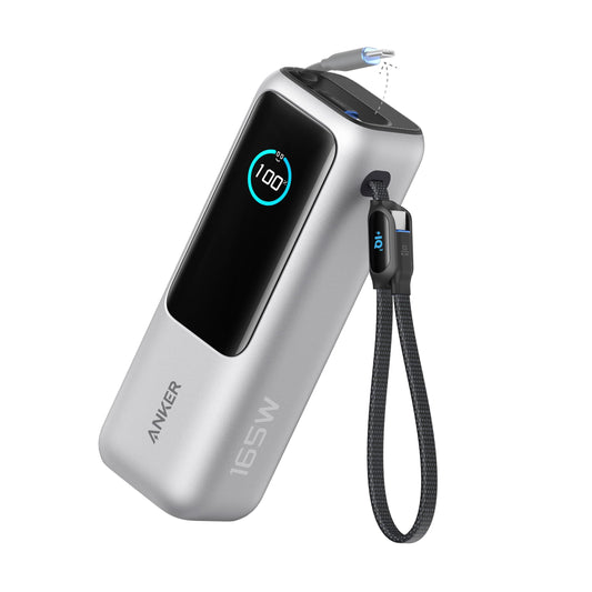 Batería Externa Anker Negra 25,000 mAh 100W USB-C con Cables Integrados y Retráctiles para Laptops y Móviles