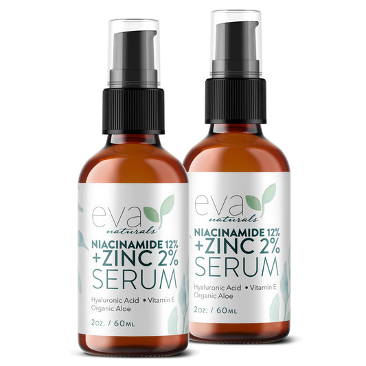 Potent 12% Niacinamide Serum with Zinc PCA and Hyaluronic Acid - Skin Tone Evenness, Pore Minimization, Fine Line Reduction, Oil Control, Hydration - 2 Oz (2 Pack)