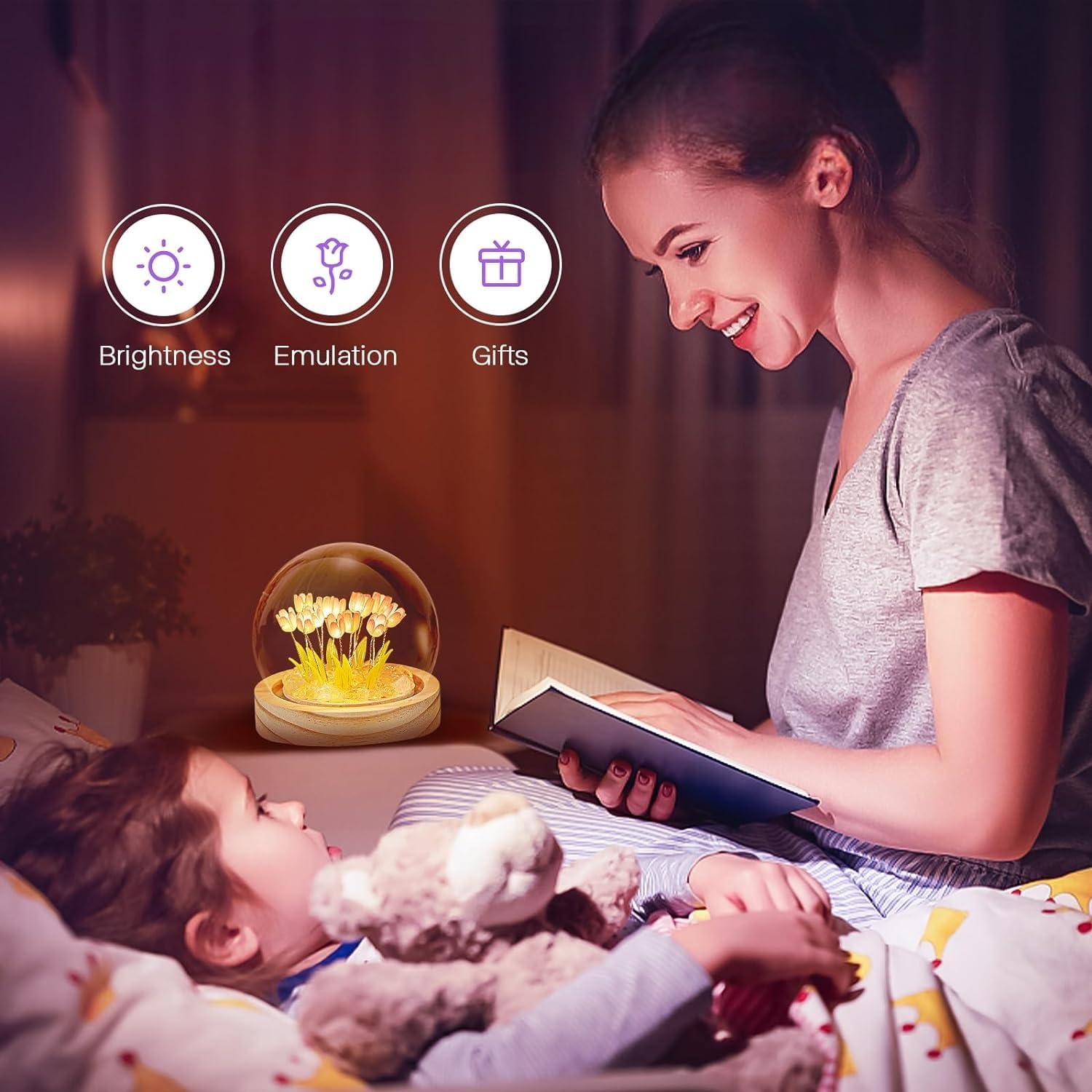 lankatt DIY Lámpara de noche de tulipán, Lámpara de tulipán LED hecha a mano, Regalo para mamá, Regalo para novia, Perfecto para cumpleaños, vacaciones, fiestas, bodas (USB-Rosa)