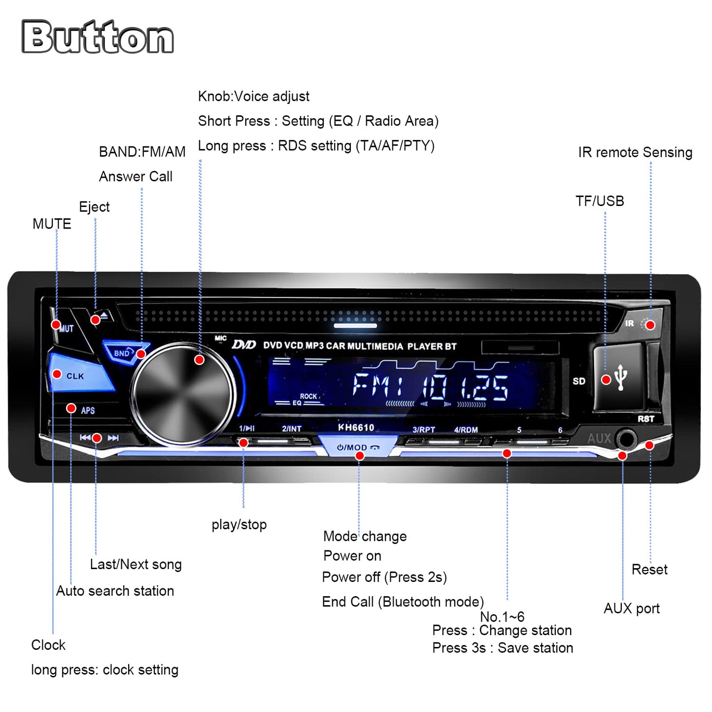 Alondy 1 DIN Auto Radio Autoestéreo Estéreo con Reproductor CD/DVD Bluetooth USB Am/FM Radio RDS