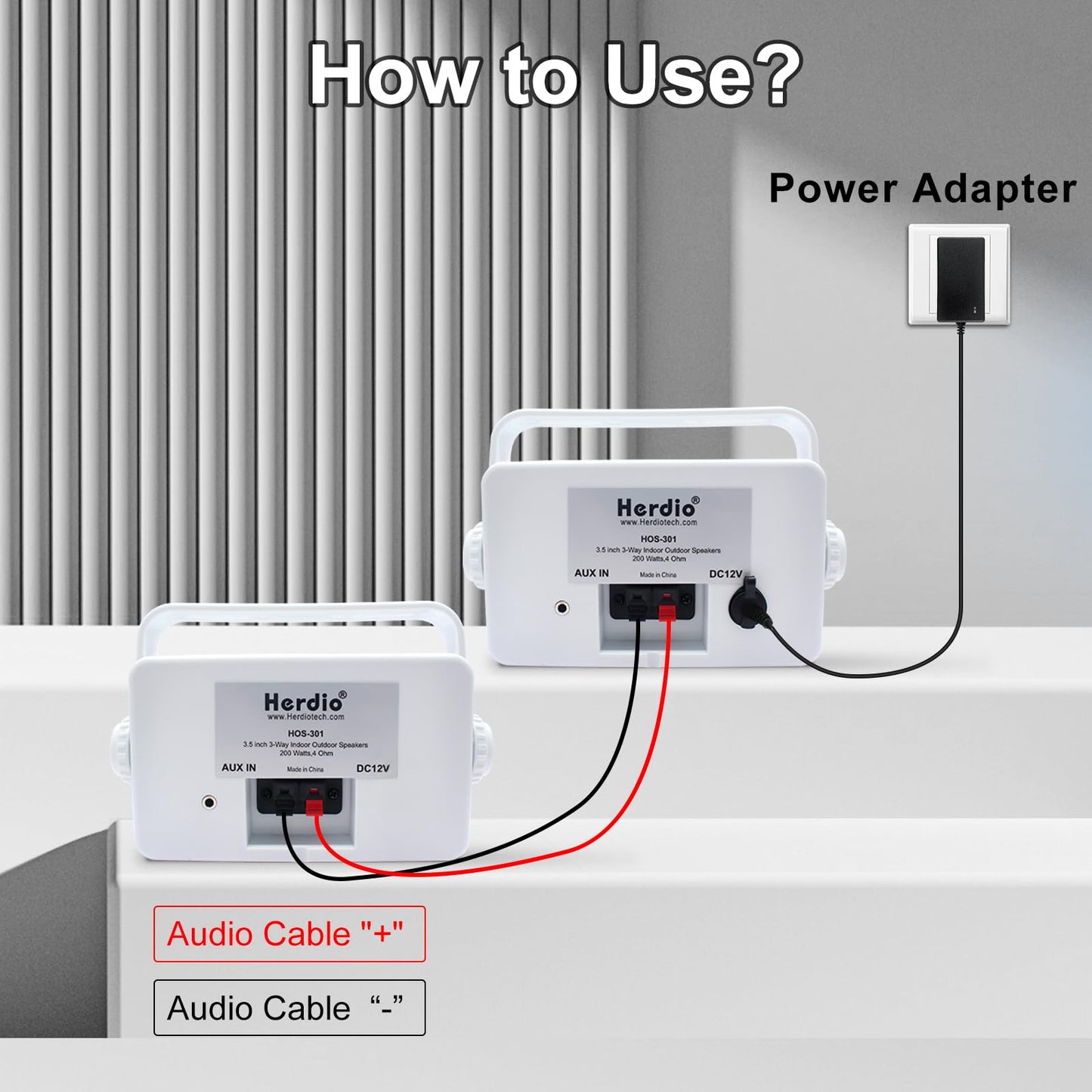 Herdio 3.5 Pulgadas Bluetooth Bocinas para Exterior, 200W Altavoces para Exteriores, Resistente al Agua, Adecuado para el hogar, Patio, Terraza,Patio Trasero (2 Altavoces,Blanco)