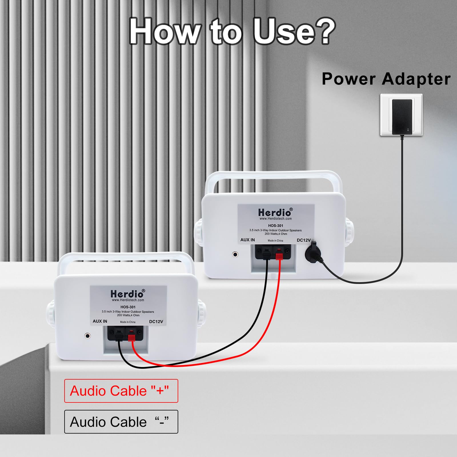 Herdio 3.5 Pulgadas Bluetooth Bocinas para Exterior, 200W Altavoces para Exteriores, Resistente al Agua, Adecuado para el hogar, Patio, Terraza,Patio Trasero (2 Altavoces,Blanco)