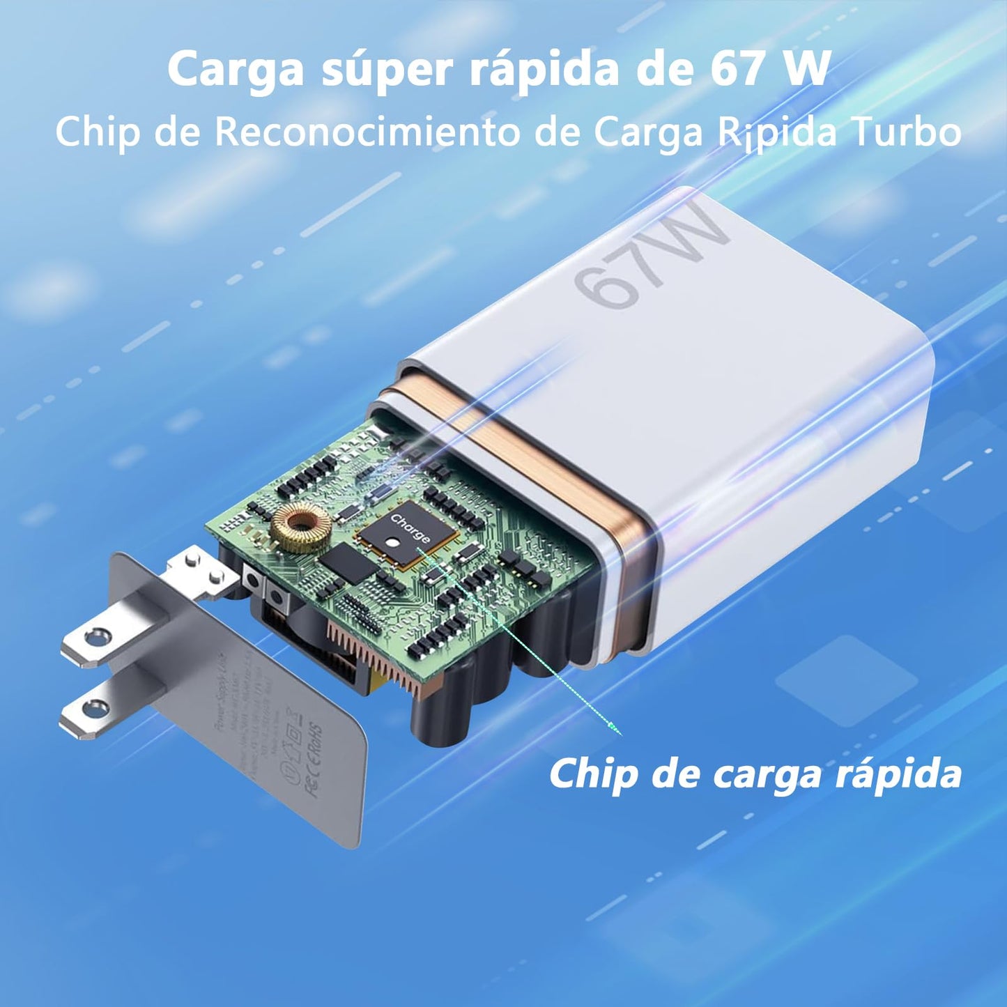 Kammoy Cargador 67W para Xiaomi Carga Rapida Turbo con Cable 1M, Compatible con Xiaomi Mi 14, 13, 12S, 11Ultra, 11Pro, Mix Fold3, Mix Flip, Pad 6, Redmi Note 13 Pro, K60, K40 Pro