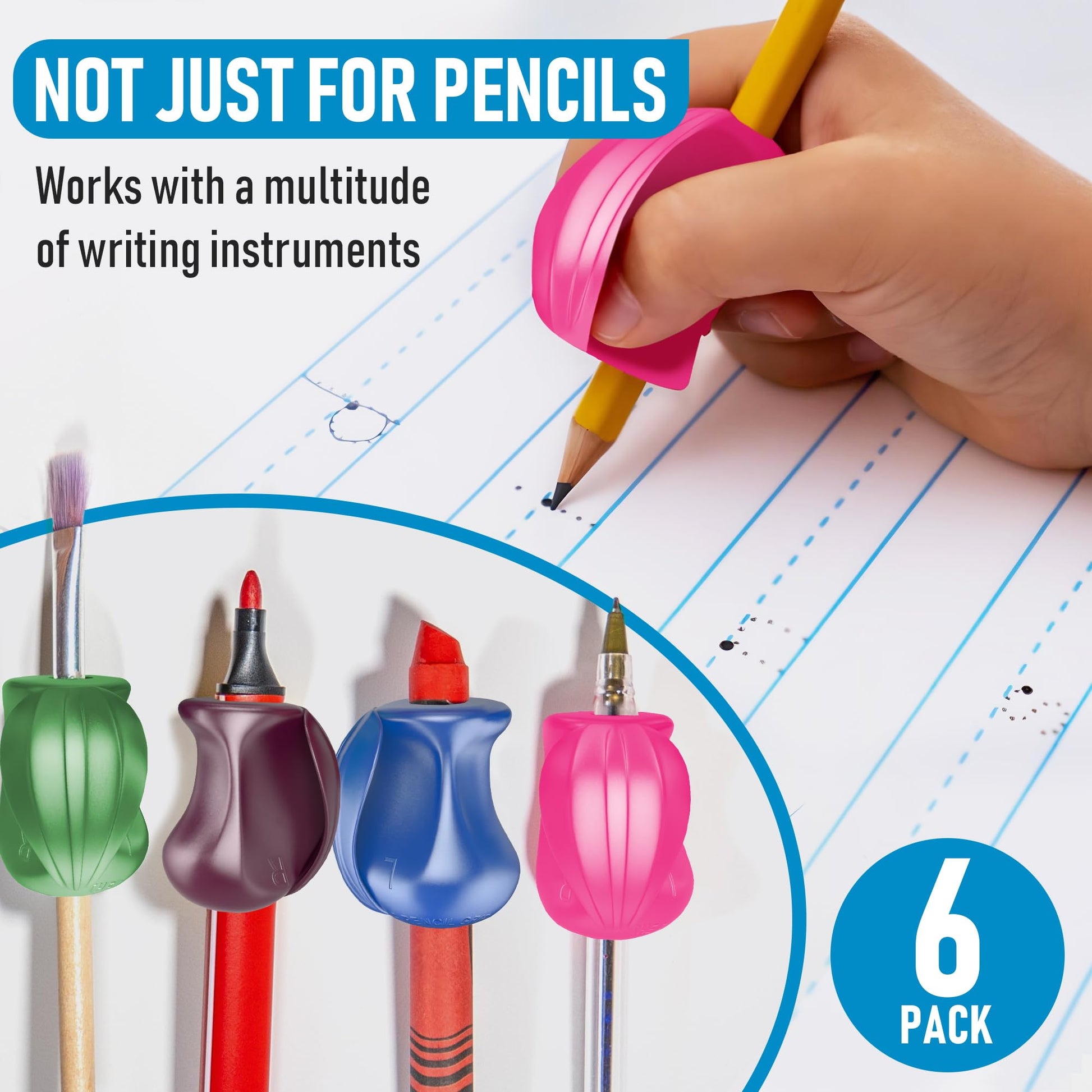 Ayuda de Escritura Ergonómica The Pencil Grip metálicos para Derecho y Zurdo 6 Unidades