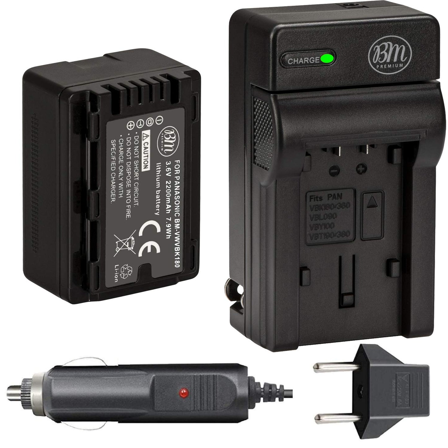 BM Premium VW-VBK180 Batería y cargador para Panasonic HC-V10 HC-V100 HC-V500 HC-V600M HC-V700 HDC-HS40 HS40K HS60 HS60K HS80 HS80K SDR-T76 Videocámaras