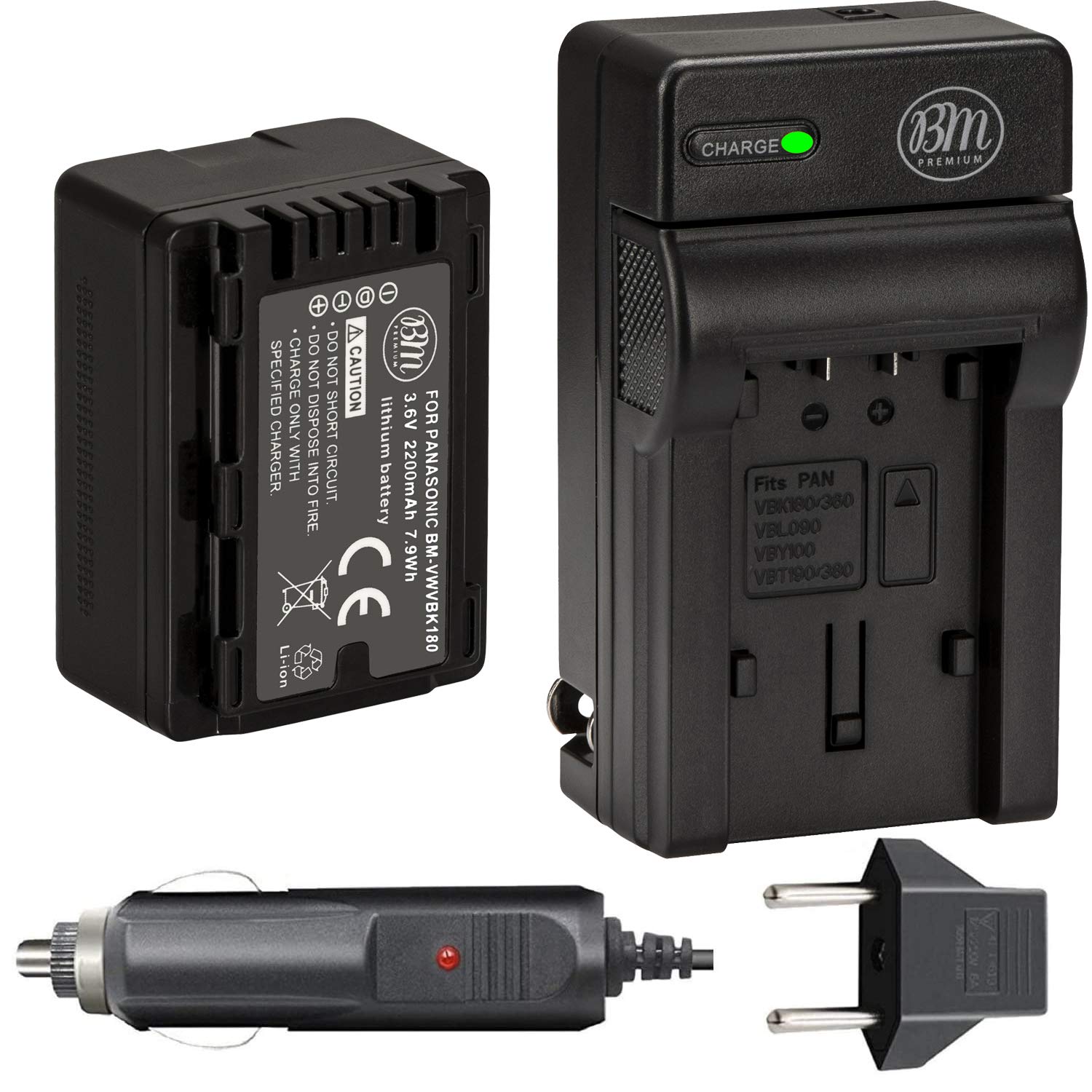 BM Premium VW-VBK180 Batería y cargador para Panasonic HC-V10 HC-V100 HC-V500 HC-V600M HC-V700 HDC-HS40 HS40K HS60 HS60K HS80 HS80K SDR-T76 Videocámaras