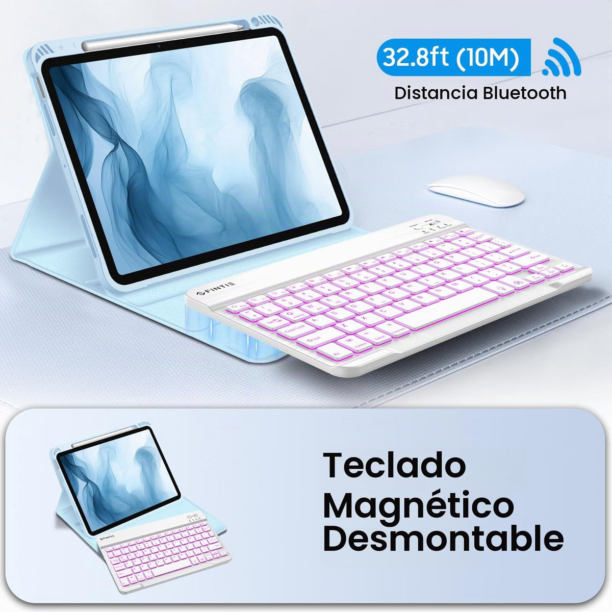 Funda con Teclado iPad Air Fintie Azul TPU Suave y Bluetooth Desmontable