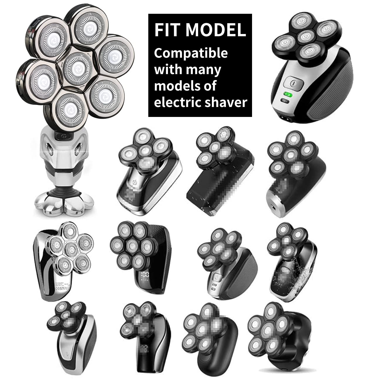 Cabezales de repuesto para afeitadora eléctrica de 7 cuchillas, cabeza de cuchilla de repuesto universal para hombres (plateado 7D)