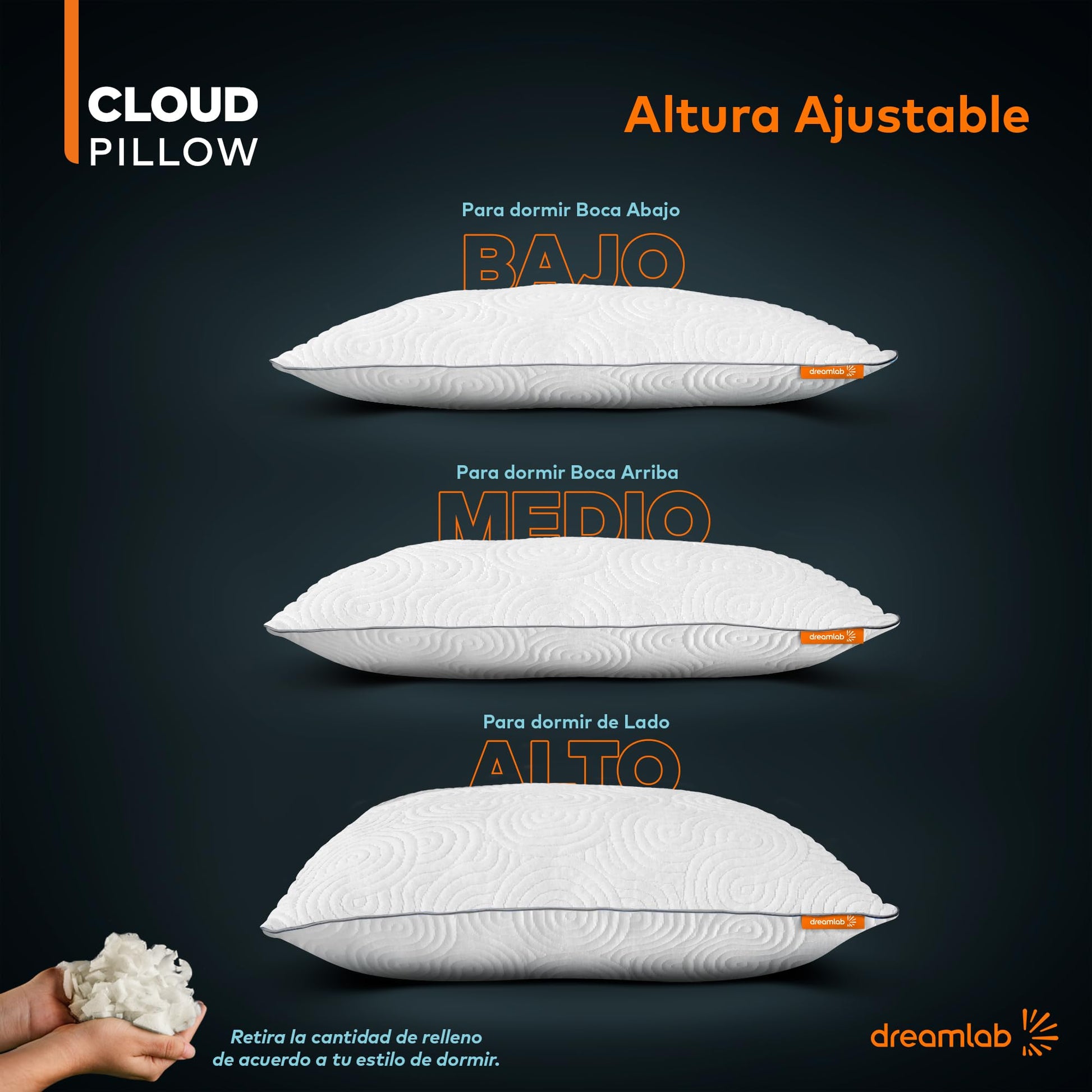 Almohadas Dreamlab Bambú Ajustables Memory Foam Hipoalergénicas 2 Piezas Estándar Firmeza Media