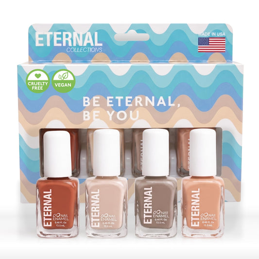 Eternal Colección – Juego de 5 piezas: Larga duración, secado rápido, esmalte de uñas de brillo espejo – endurecedor, acabado brillante y brillante – 0,46 onzas fluidas cada uno (Wild Nudes)