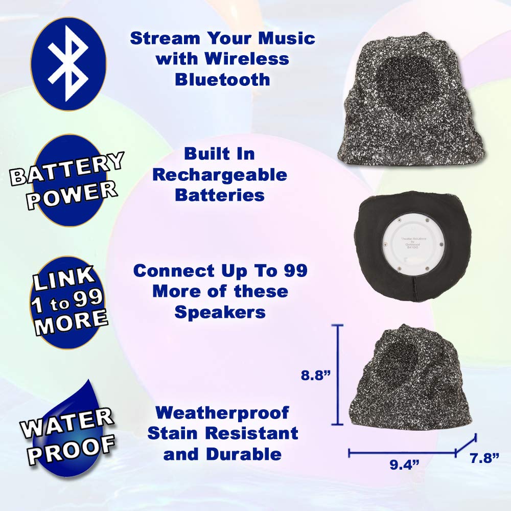 Theater Solutions by Goldwood B41GG Sistema de Altavoces inalámbricos Recargables Bluetooth para Exteriores – Gris Granito, Juego de 2, 120 vatios