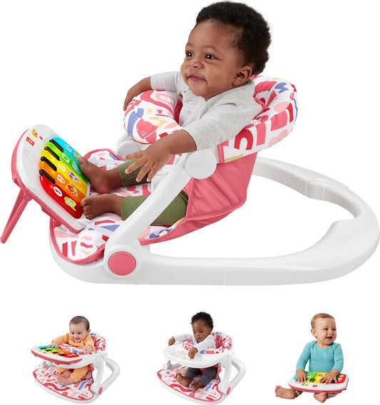 Fisher-Price - Silla portátil para bebé, asiento de lujo para sentarse con piano y bandeja de aperitivos para bebés y niños pequeños