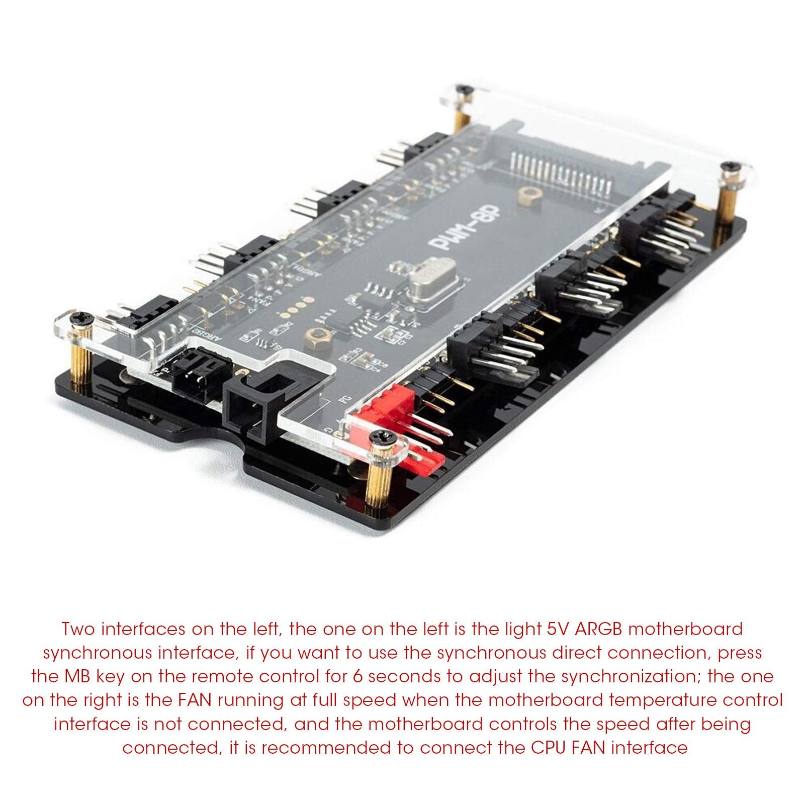 2 en 1 PWM + ARGB Case Fan Hub con 5V 3pin 8 Puertos ARGB + 8 Puertos de Ventilador (4pin) para Ventilador de refrigeración de computadora