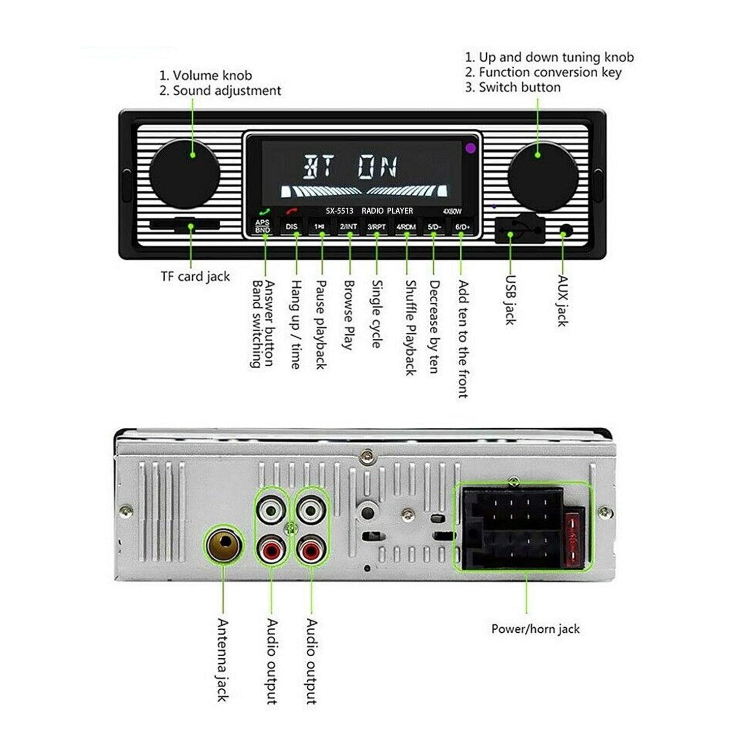 Radio Bluetooth para Automóvil, Estéreo Clásico Reproductor MP3 con USB, SD, AUX Y FM, Unidad De Montaje En Tablero