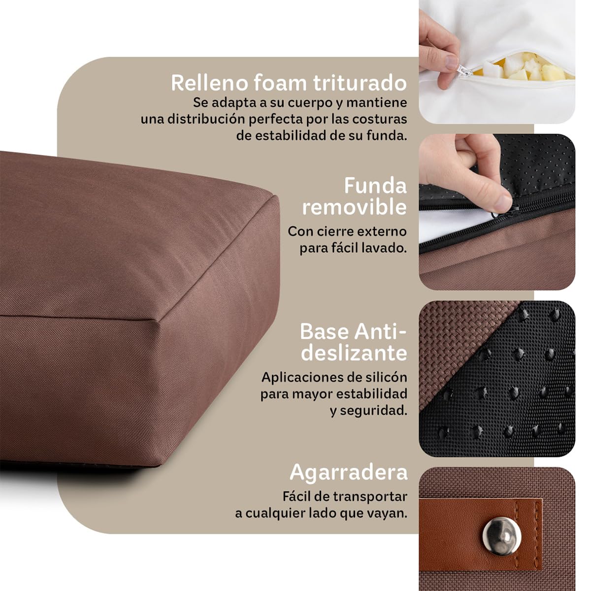 Cama Antiestrés de Foam Esquimal Café Mediana para Perro y Gato