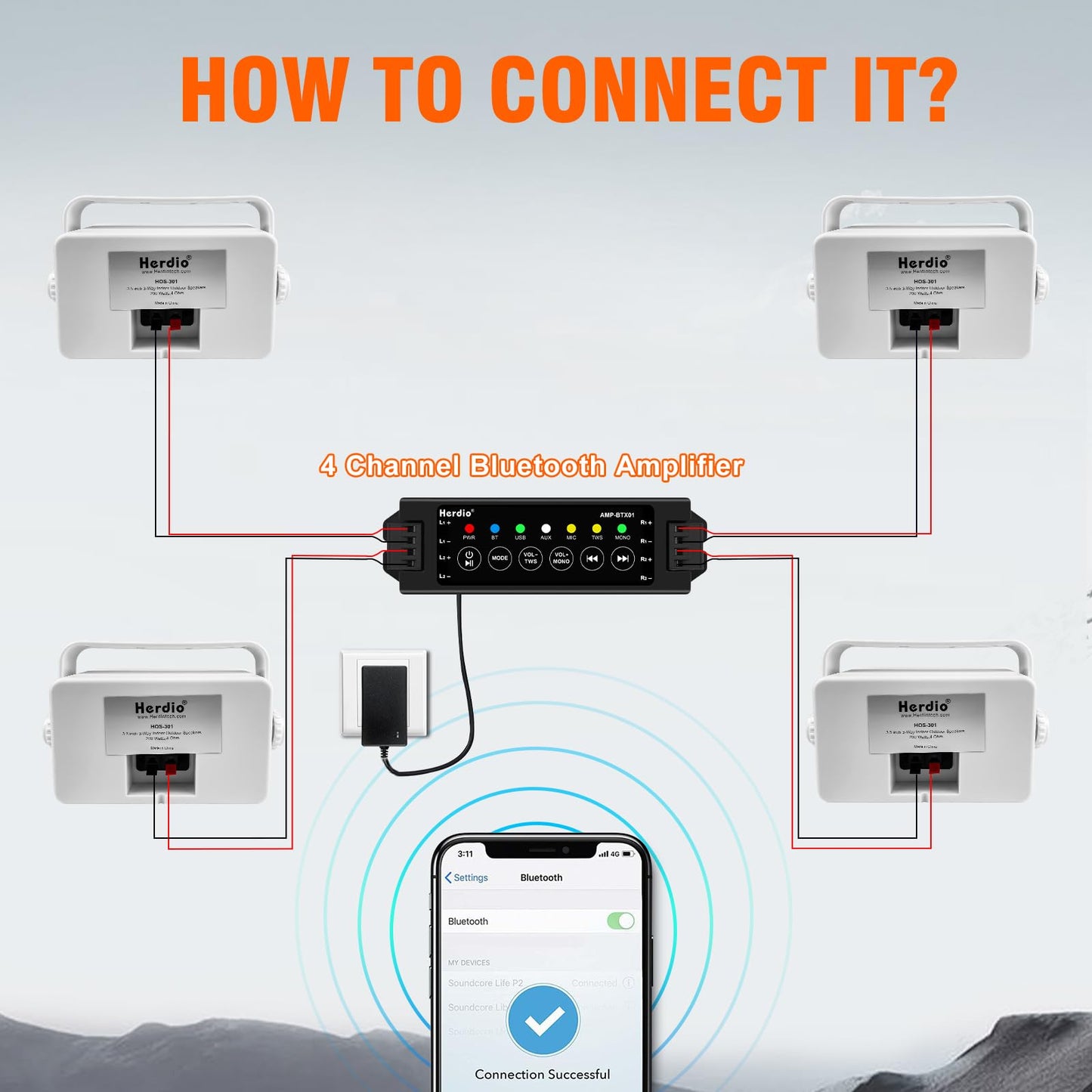 Herdio Altavoces Bluetooth impermeables para exteriores de 3.5 pulgadas, sistema de altavoces de montaje en pared con graves potentes de 400 W, para el hogar, patio, jardín, porche, cubierta