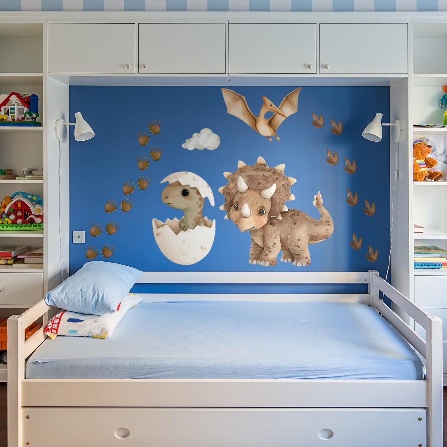 Calcomanías de pared extragrandes de dinosaurio, diseño bohemio de palmera, diseño de dinosaurio, para decoración de habitación, decoración de pared, para bebé, cuarto de niños, sala de juegos