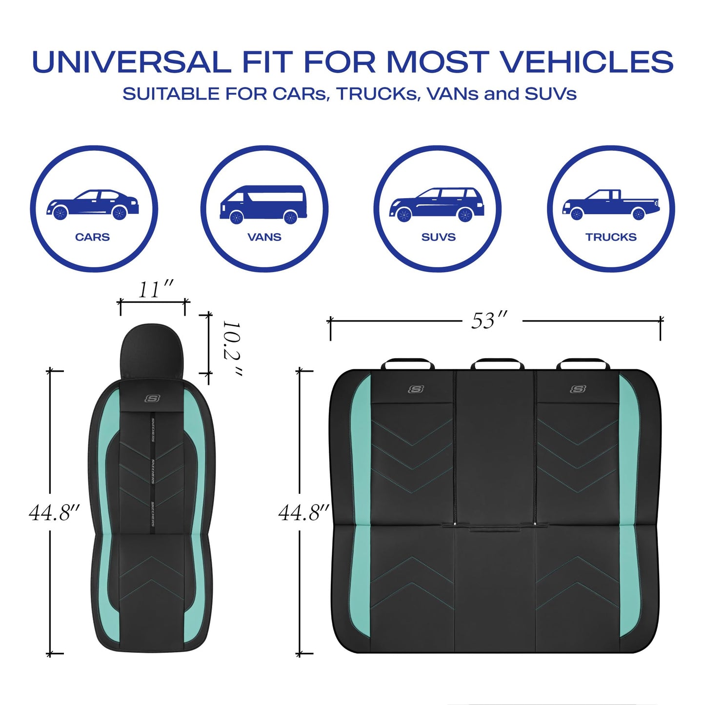 Skechers Fundas de asiento de coche, fundas de asiento de cuero sintético de lujo, protector de asiento de coche impermeable antideslizante para asientos delanteros, accesorios de coche compatibles