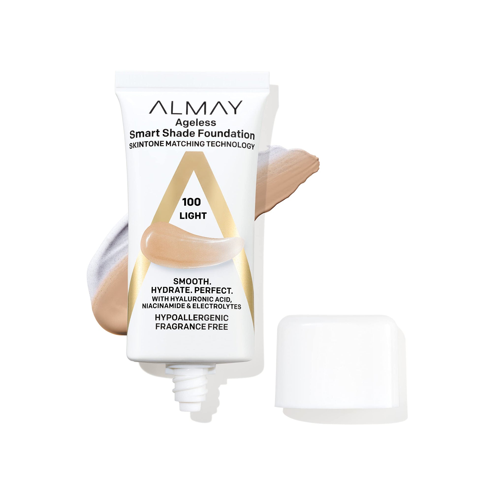 Base de maquillaje antienvejecimiento Almay Smart Shade Ageless con ácido hialurónico y antioxidantes - Tono 100 Light - Hipoalergénica y sin fragancia - 1 oz. - ¡Compra online ahora!